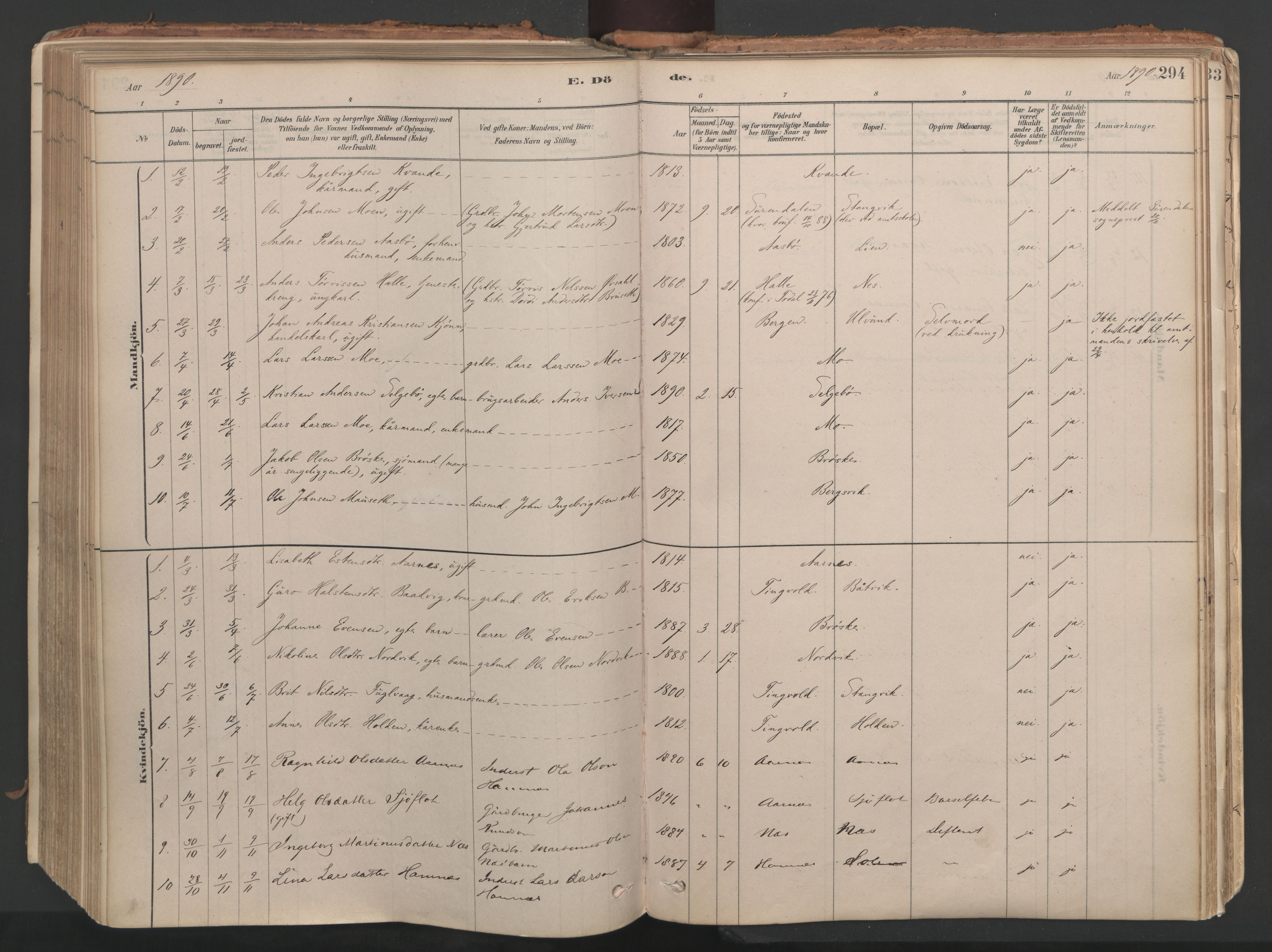 Ministerialprotokoller, klokkerbøker og fødselsregistre - Møre og Romsdal, AV/SAT-A-1454/592/L1029: Parish register (official) no. 592A07, 1879-1902, p. 294