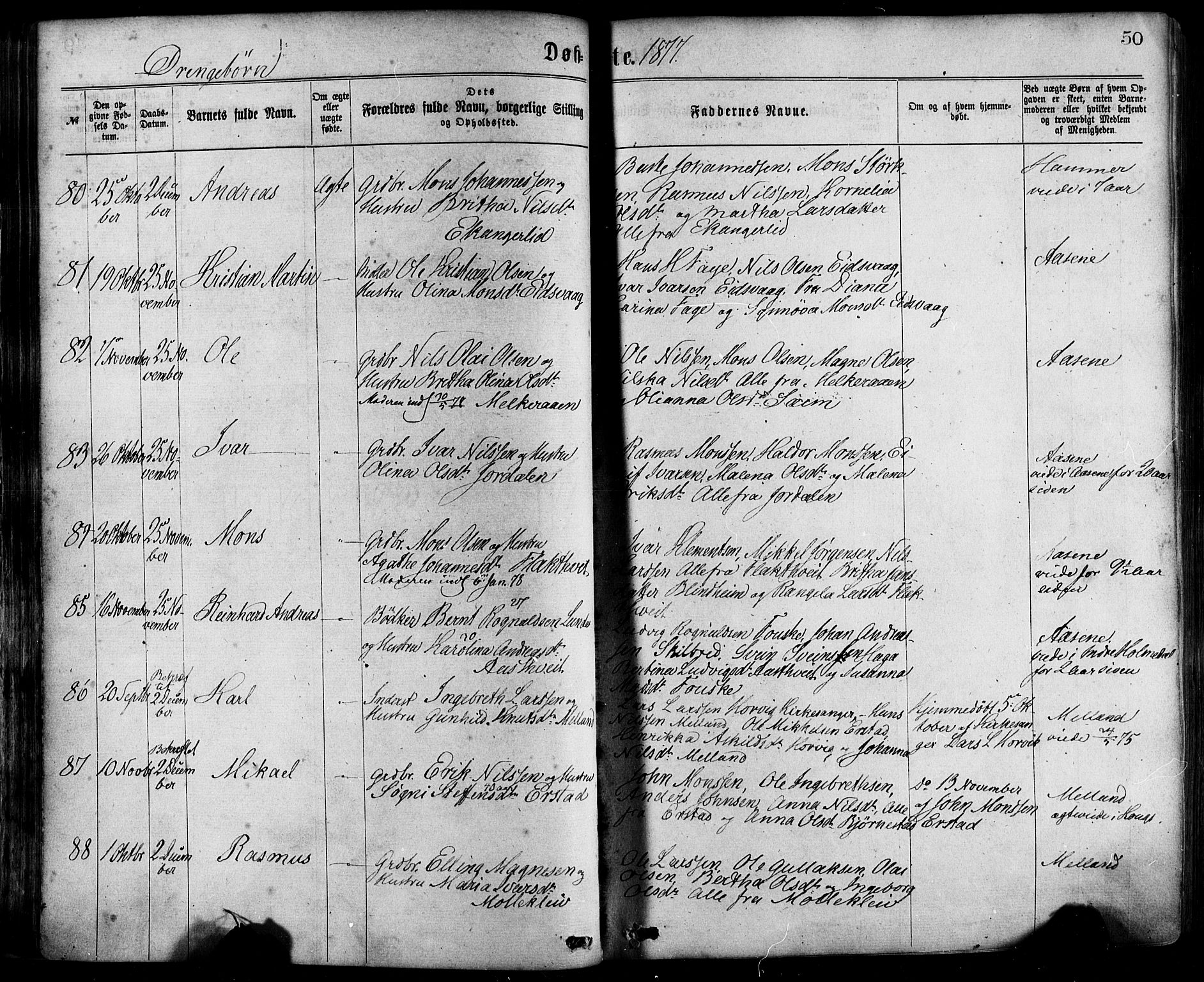 Hamre sokneprestembete, SAB/A-75501/H/Ha/Haa/Haaa/L0015: Parish register (official) no. A 15, 1870-1881, p. 50