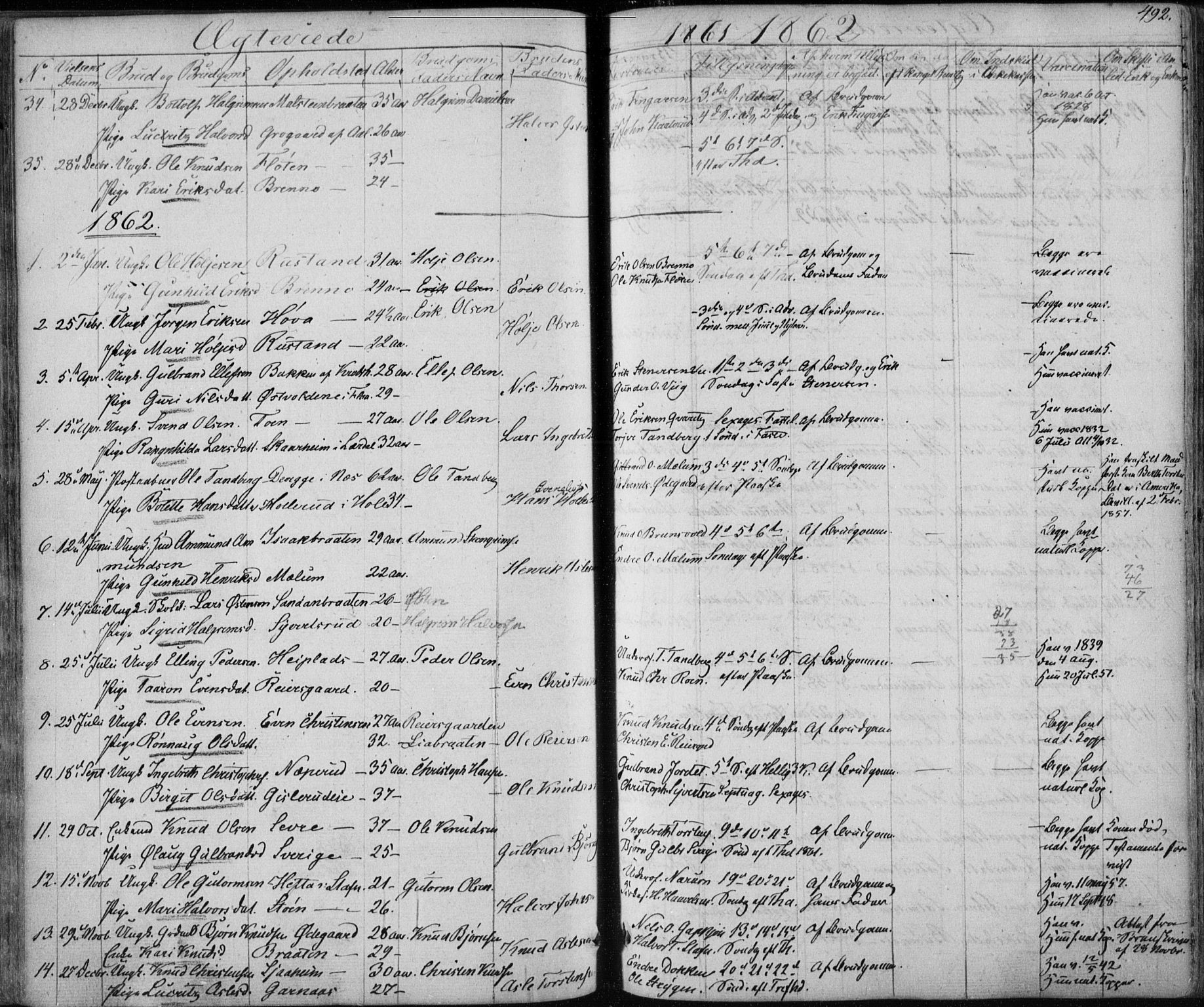 Nes kirkebøker, AV/SAKO-A-236/F/Fa/L0009: Parish register (official) no. 9, 1834-1863, p. 492