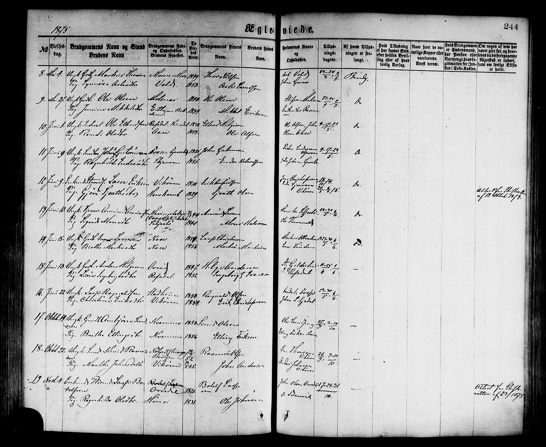 Vik sokneprestembete, SAB/A-81501: Parish register (official) no. A 9, 1866-1877, p. 244