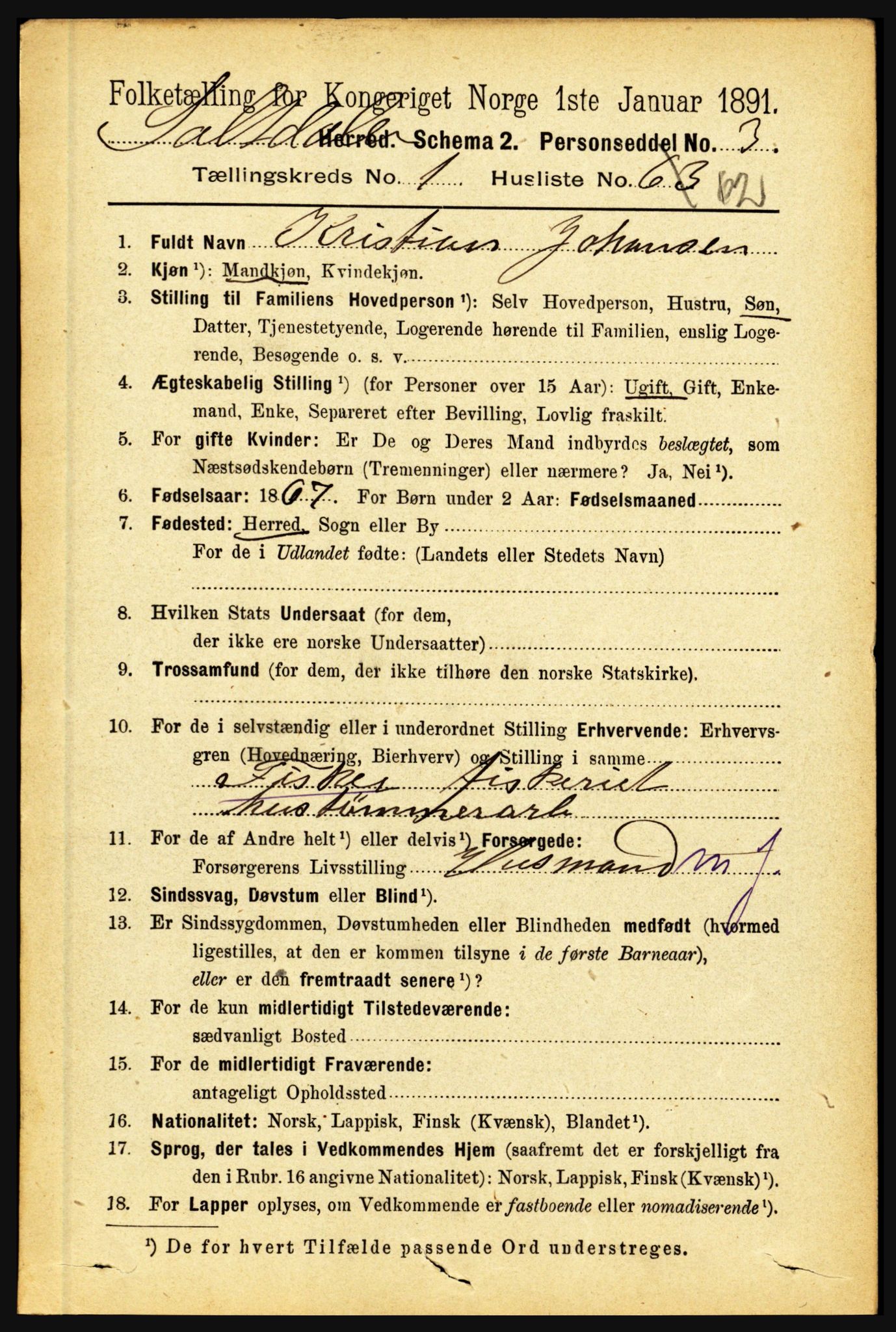 RA, 1891 census for 1840 Saltdal, 1891, p. 536