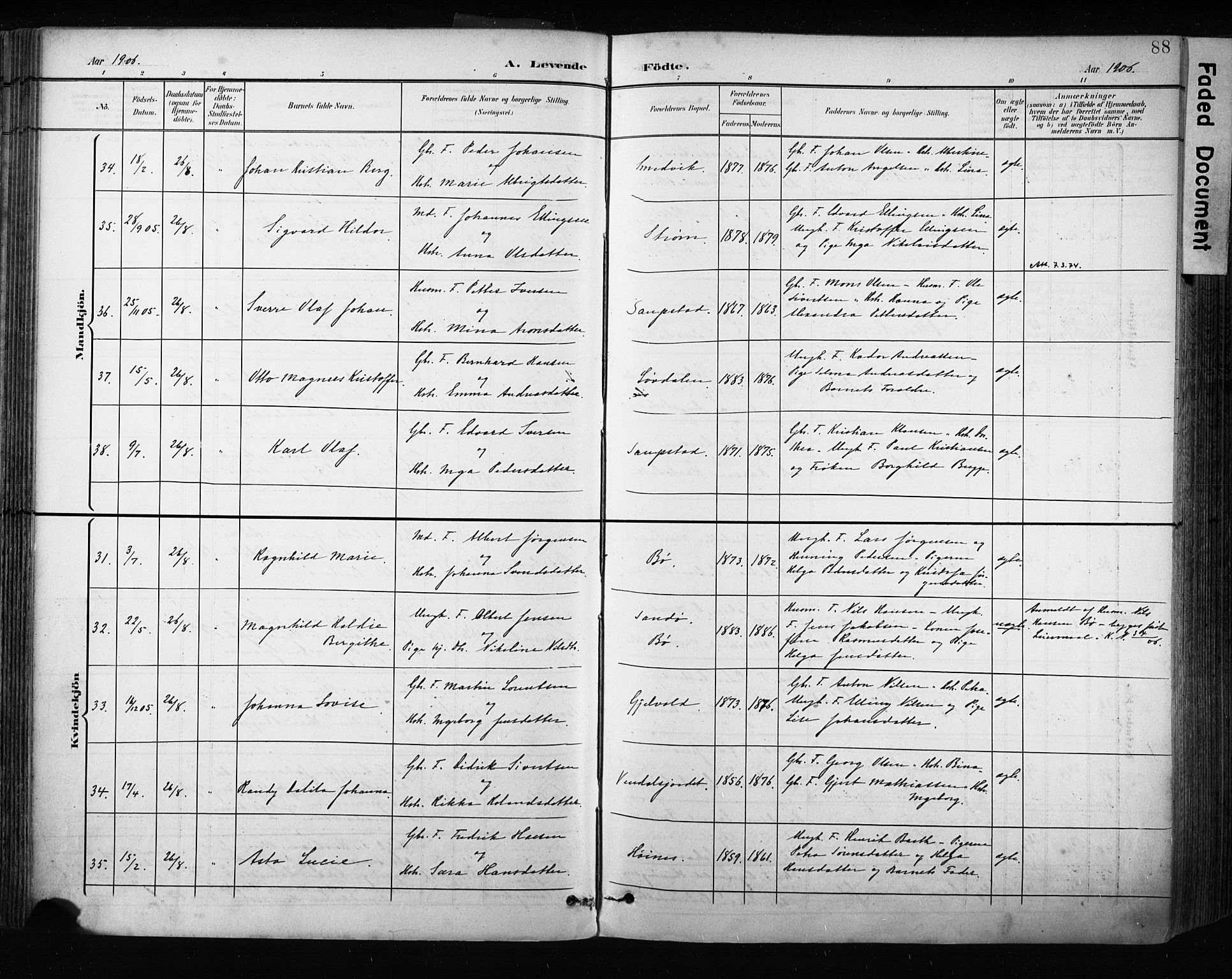 Ministerialprotokoller, klokkerbøker og fødselsregistre - Nordland, AV/SAT-A-1459/880/L1134: Parish register (official) no. 880A08, 1899-1908, p. 88