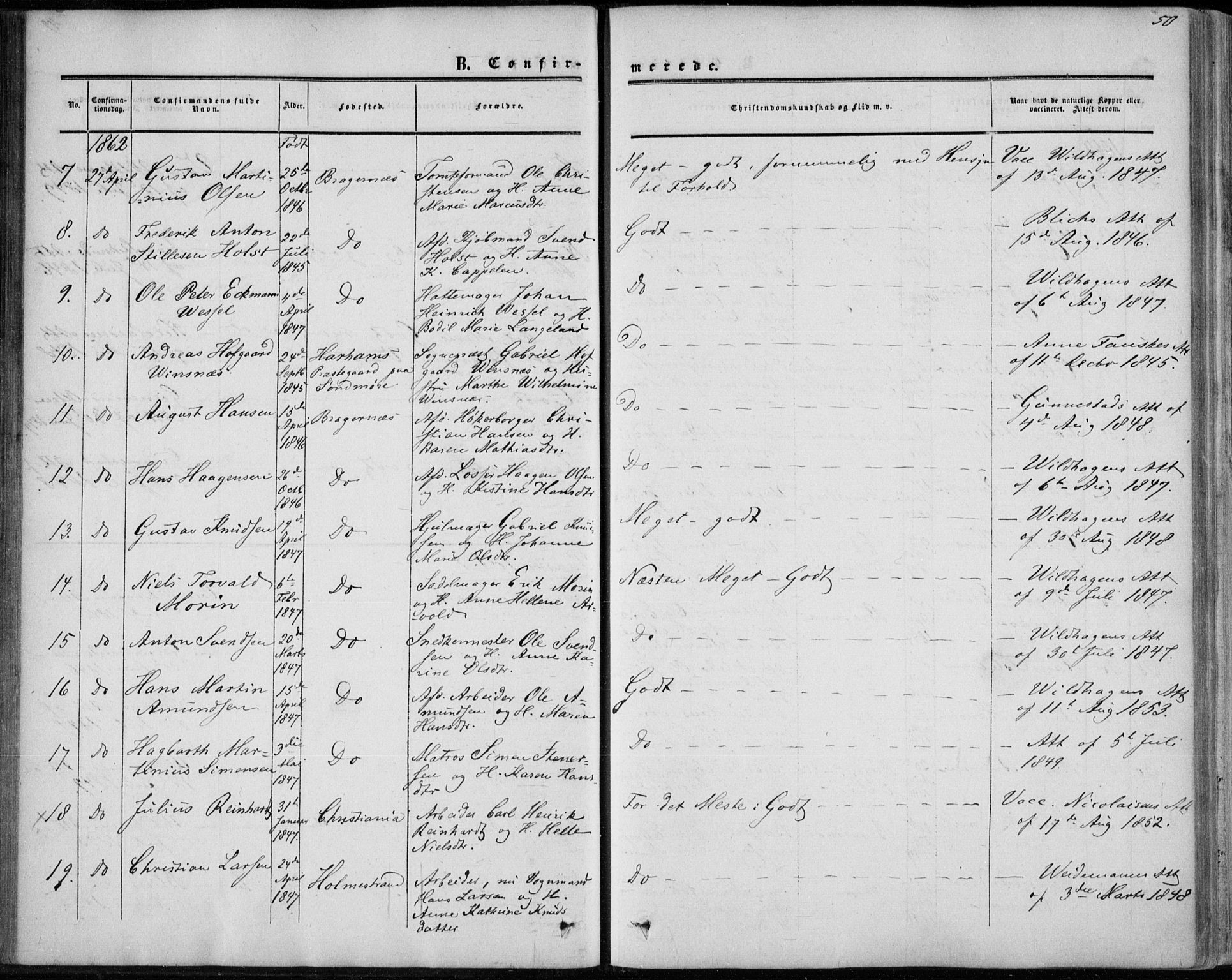 Bragernes kirkebøker, AV/SAKO-A-6/F/Fc/L0002: Parish register (official) no. III 2, 1854-1865, p. 50