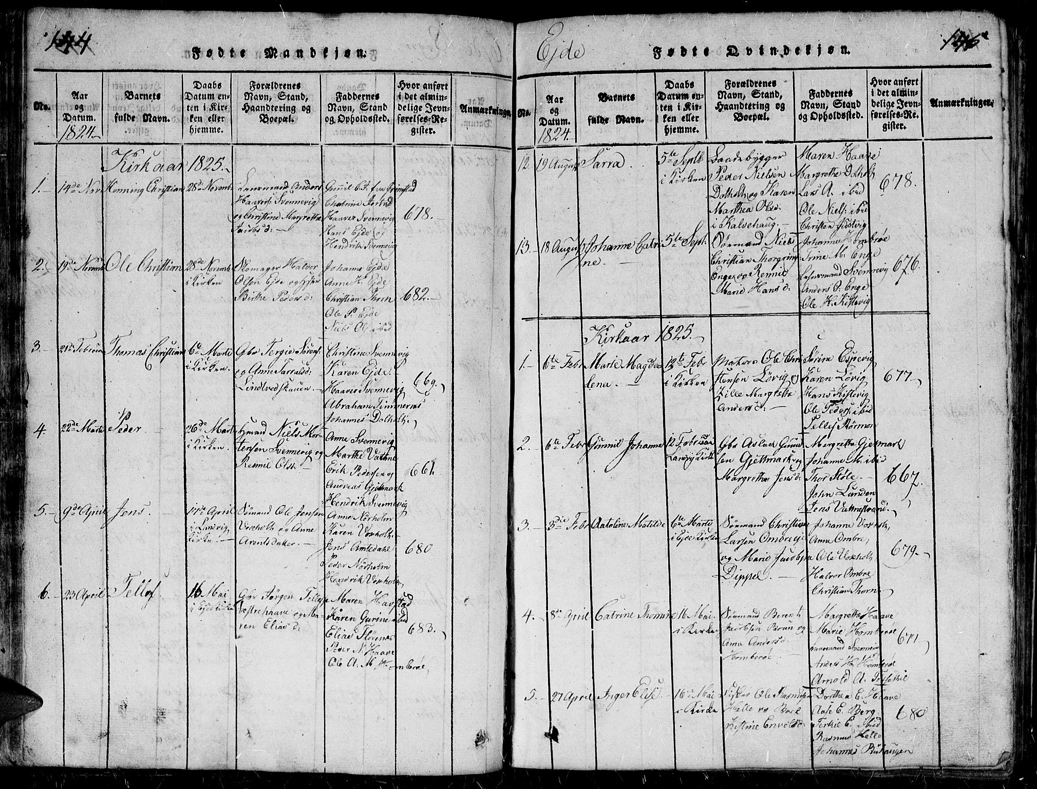 Hommedal sokneprestkontor, AV/SAK-1111-0023/F/Fb/Fbb/L0003: Parish register (copy) no. B 3 /2, 1816-1850, p. 144-145