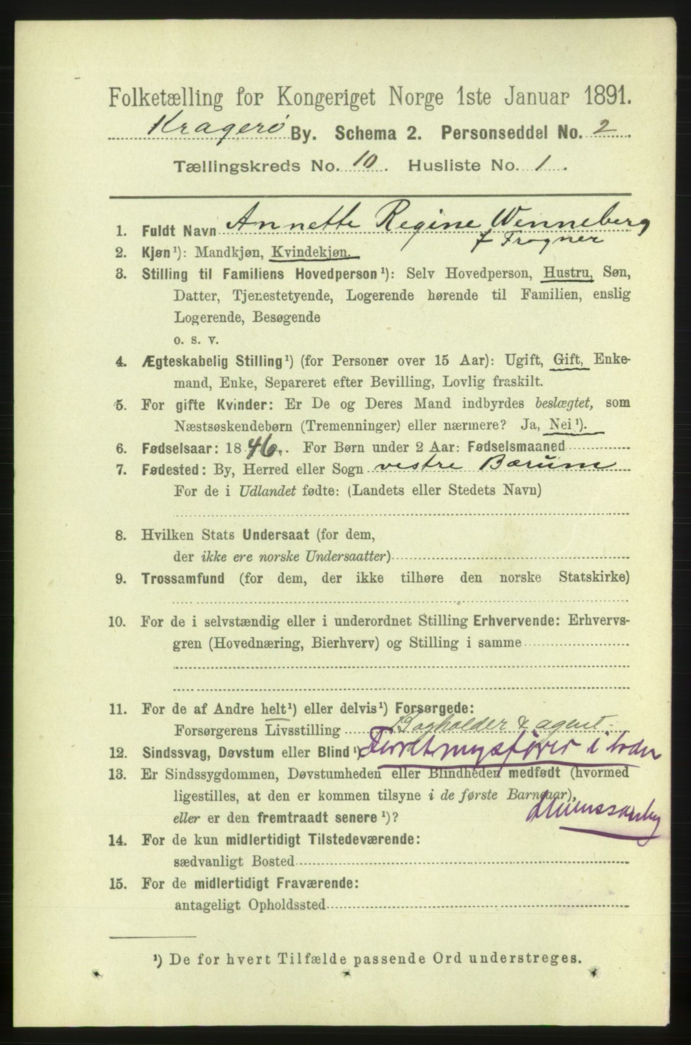 RA, 1891 census for 0801 Kragerø, 1891, p. 3752