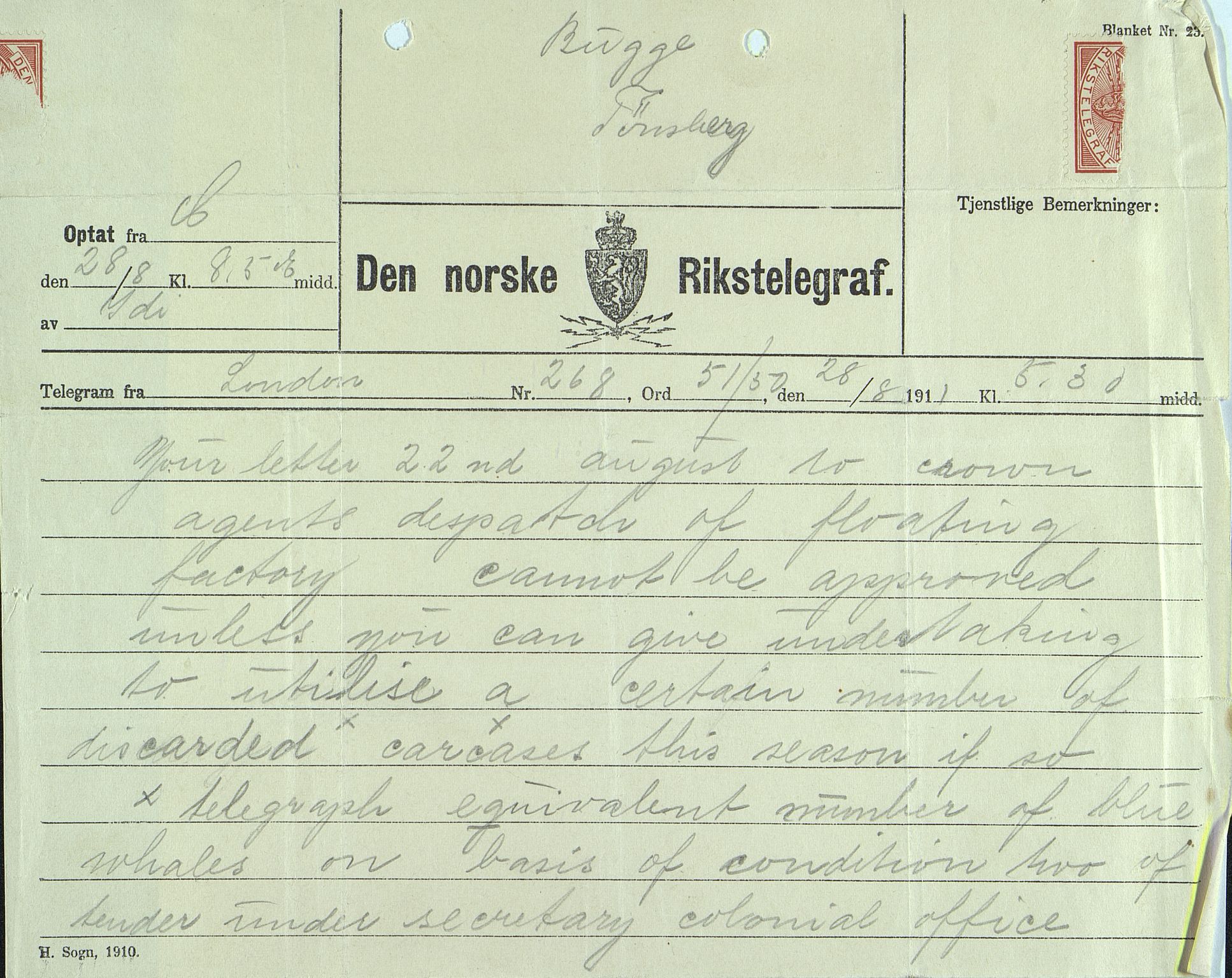 Pa 258 - N. Bugge AS, VEMU/A-1326/E/Ea/L0001/0001: Lisensavtaler og korrespondanse med Britiske myndigheter / The Crown Agents for the Colonies, 1911-1920