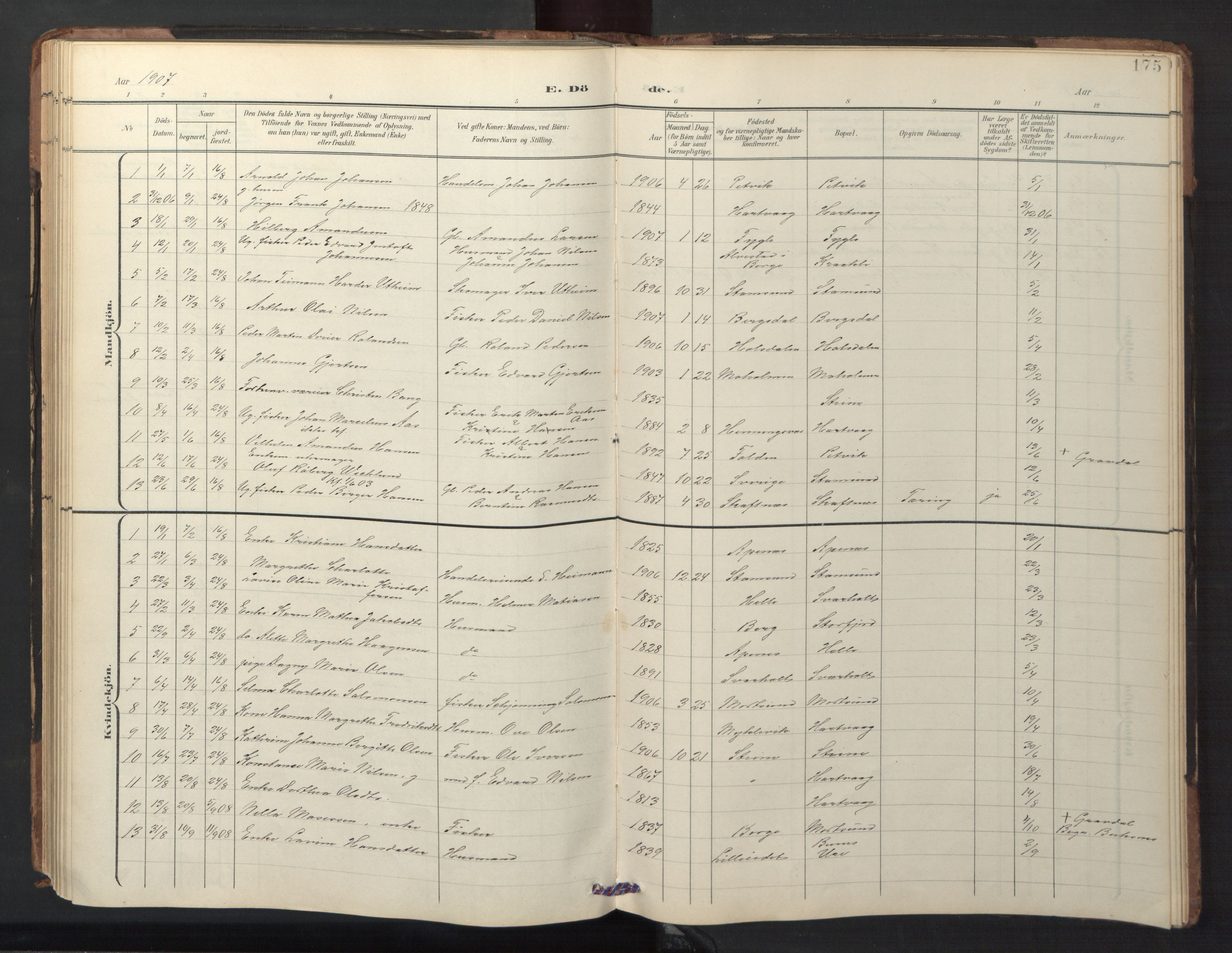 Ministerialprotokoller, klokkerbøker og fødselsregistre - Nordland, AV/SAT-A-1459/882/L1185: Parish register (copy) no. 882C03, 1898-1910, p. 175