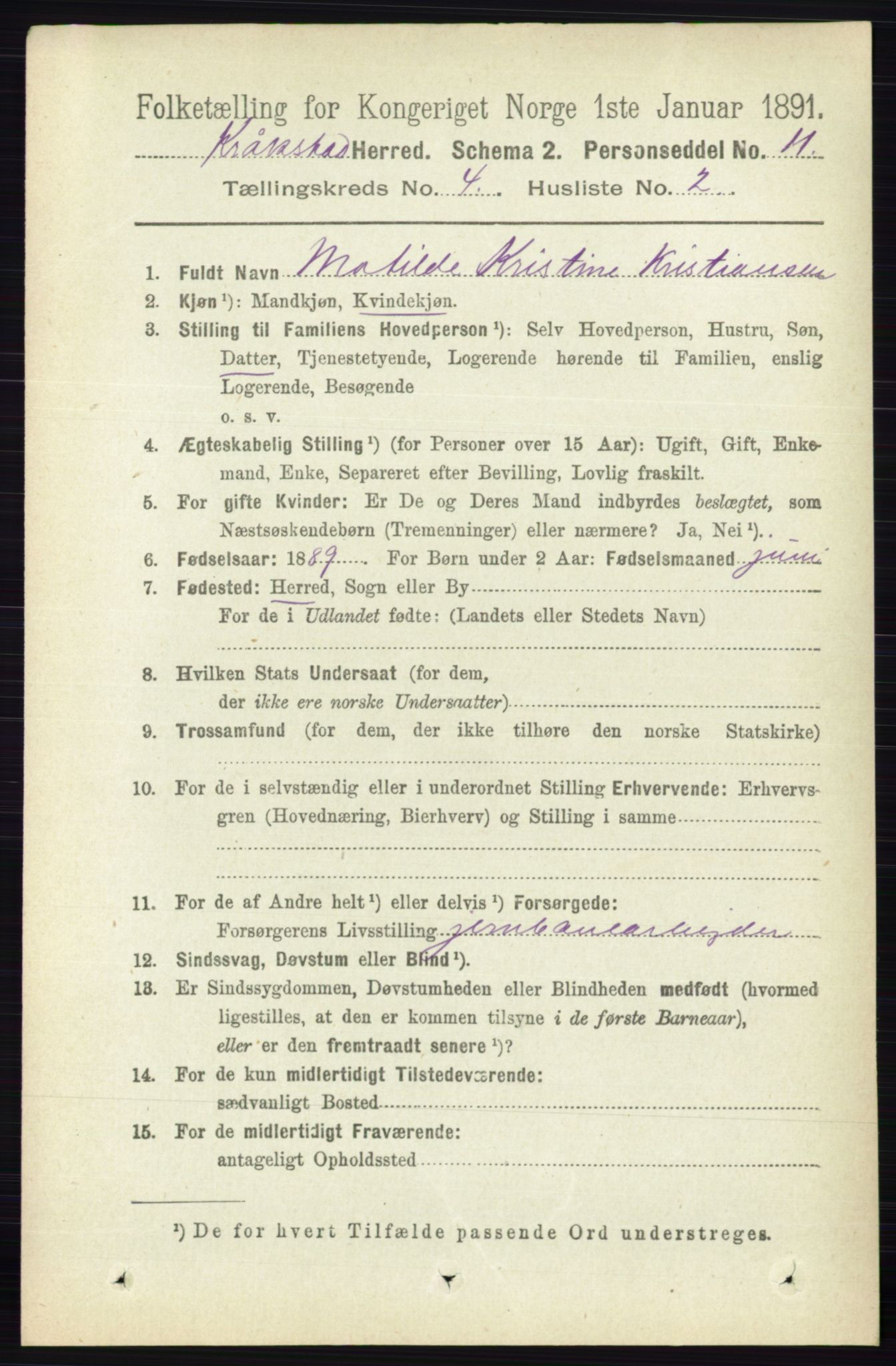 RA, 1891 census for 0212 Kråkstad, 1891, p. 1739