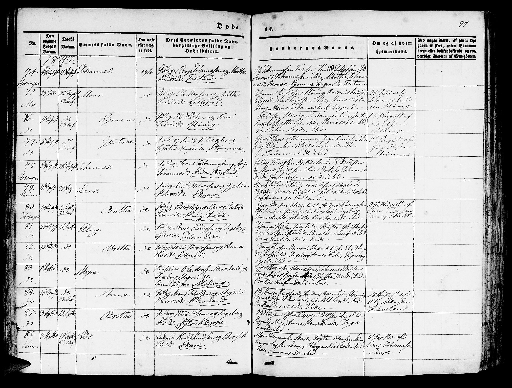 Hosanger sokneprestembete, SAB/A-75801/H/Haa: Parish register (official) no. A 7, 1835-1848, p. 97