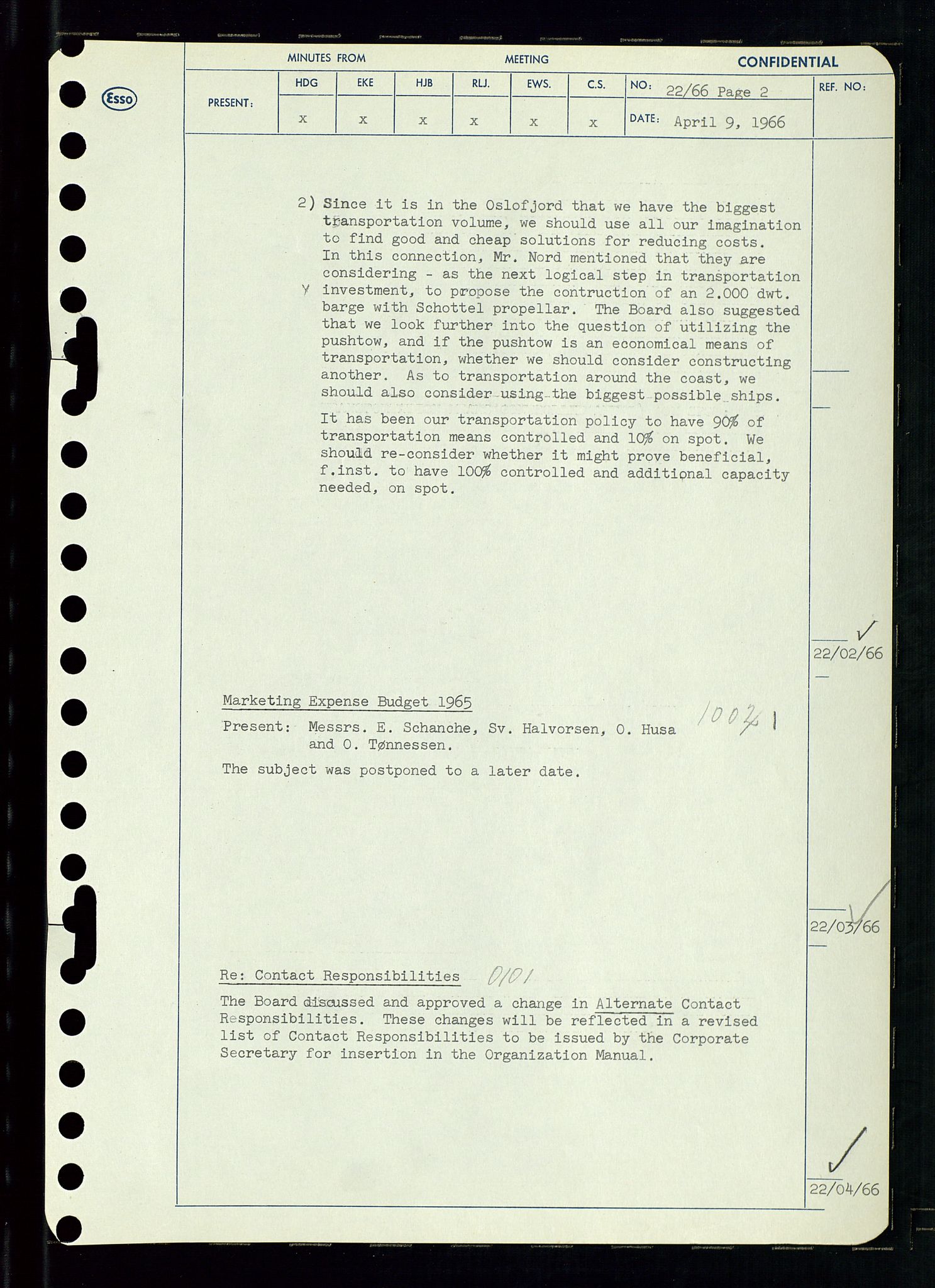 Pa 0982 - Esso Norge A/S, AV/SAST-A-100448/A/Aa/L0002/0002: Den administrerende direksjon Board minutes (styrereferater) / Den administrerende direksjon Board minutes (styrereferater), 1966, p. 51