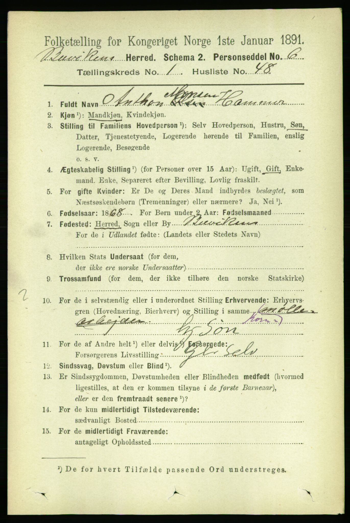 RA, 1891 census for 1656 Buvik, 1891, p. 326