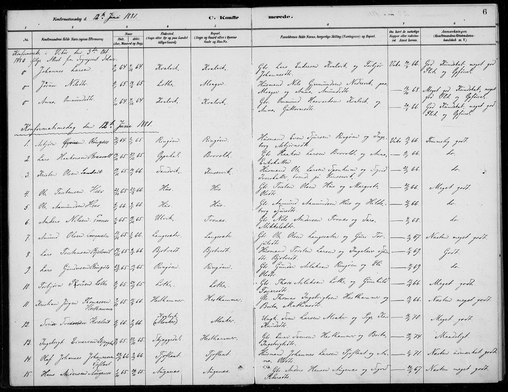 Ullensvang sokneprestembete, SAB/A-78701/H/Haa: Parish register (official) no. E  2, 1880-1914, p. 6