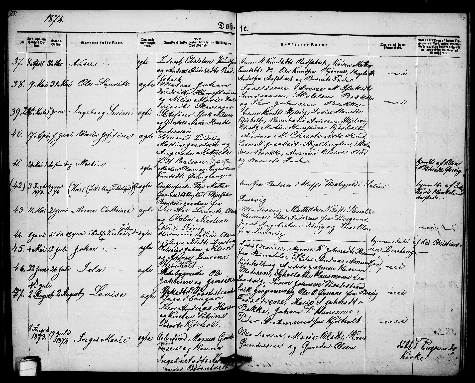 Eidanger kirkebøker, AV/SAKO-A-261/G/Ga/L0001: Parish register (copy) no. 1, 1863-1878, p. 75