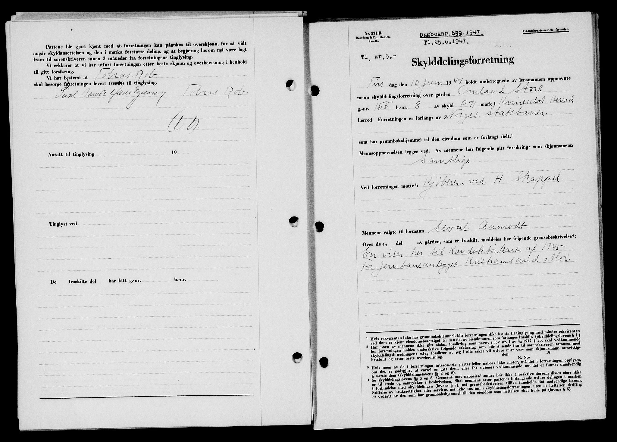 Flekkefjord sorenskriveri, SAK/1221-0001/G/Gb/Gba/L0062: Mortgage book no. A-10, 1947-1947, Diary no: : 639/1947