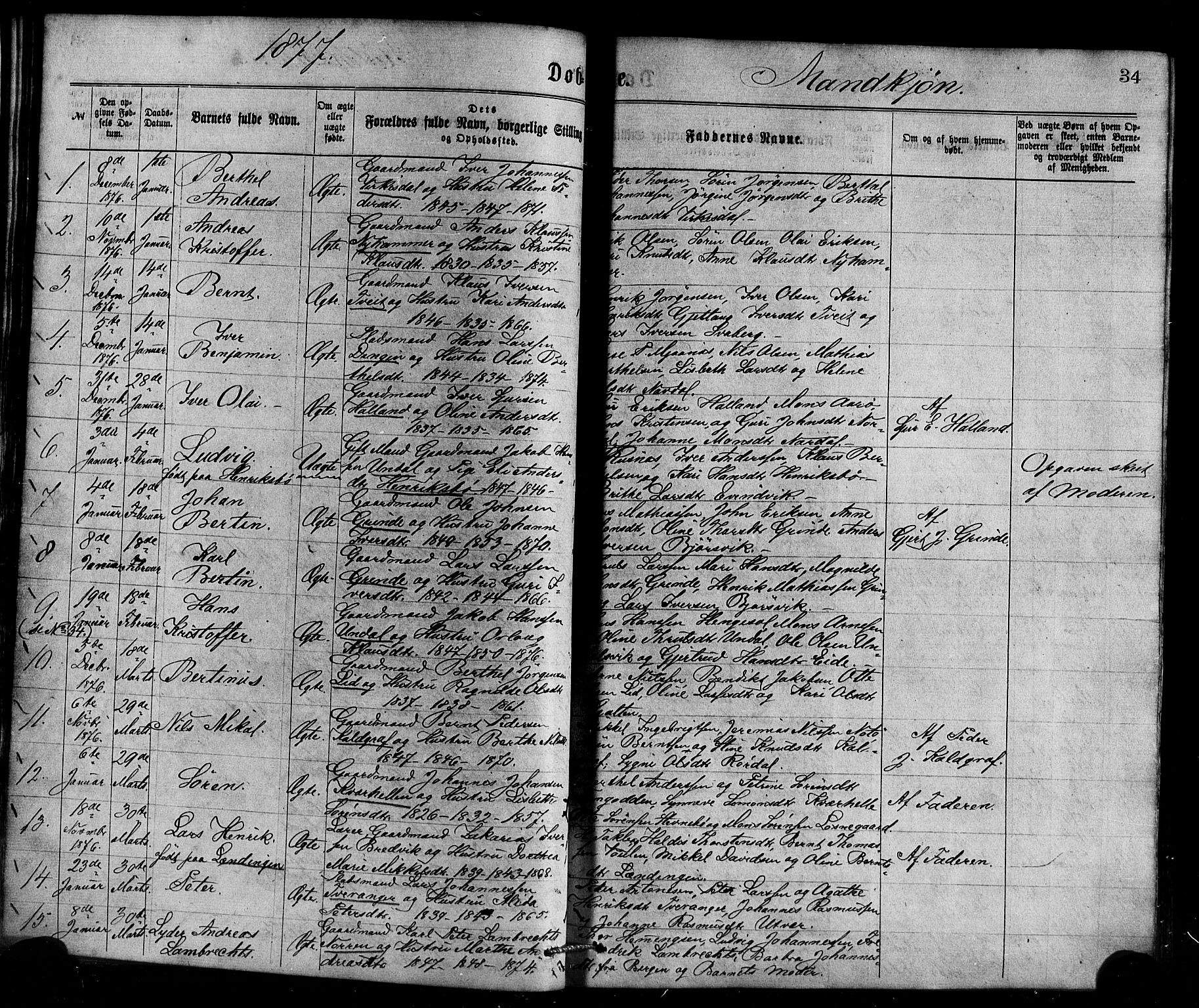 Gulen sokneprestembete, AV/SAB-A-80201/H/Haa/Haaa/L0023: Parish register (official) no. A 23, 1870-1880, p. 34