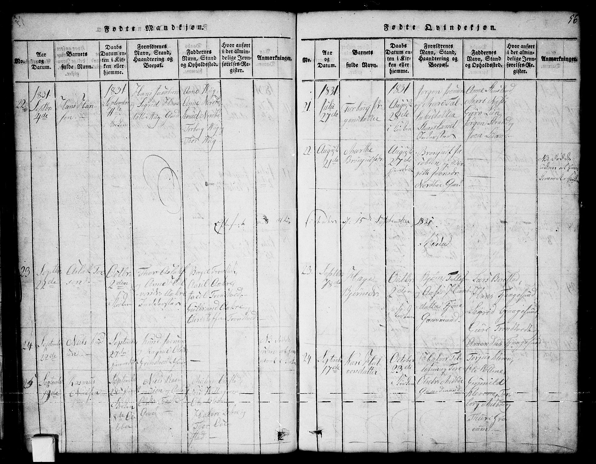 Nissedal kirkebøker, SAKO/A-288/G/Ga/L0001: Parish register (copy) no. I 1, 1814-1860, p. 56
