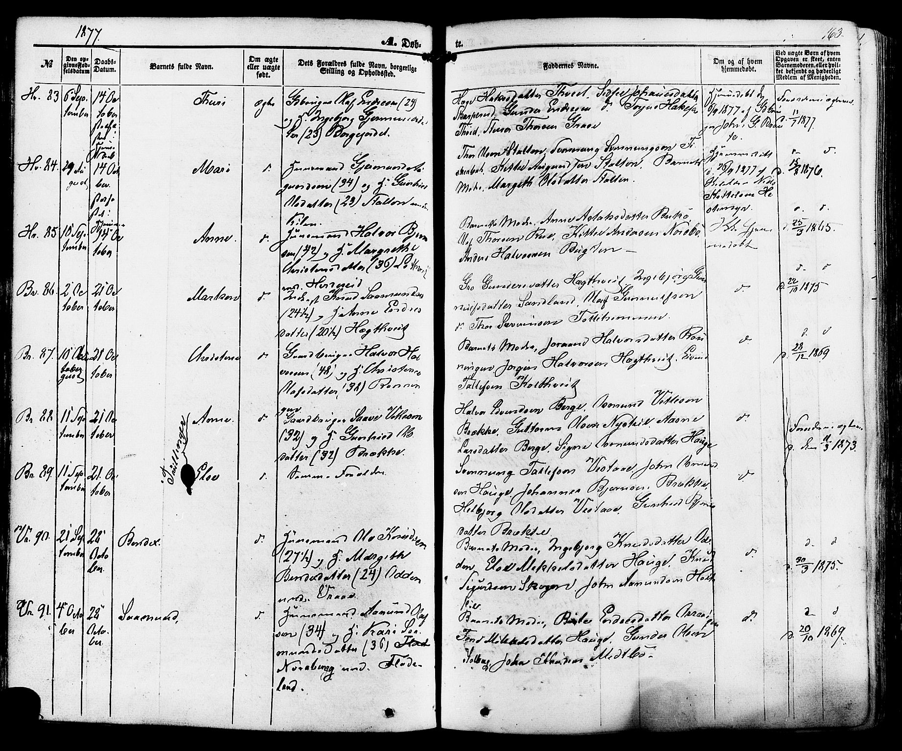 Kviteseid kirkebøker, SAKO/A-276/F/Fa/L0007: Parish register (official) no. I 7, 1859-1881, p. 163