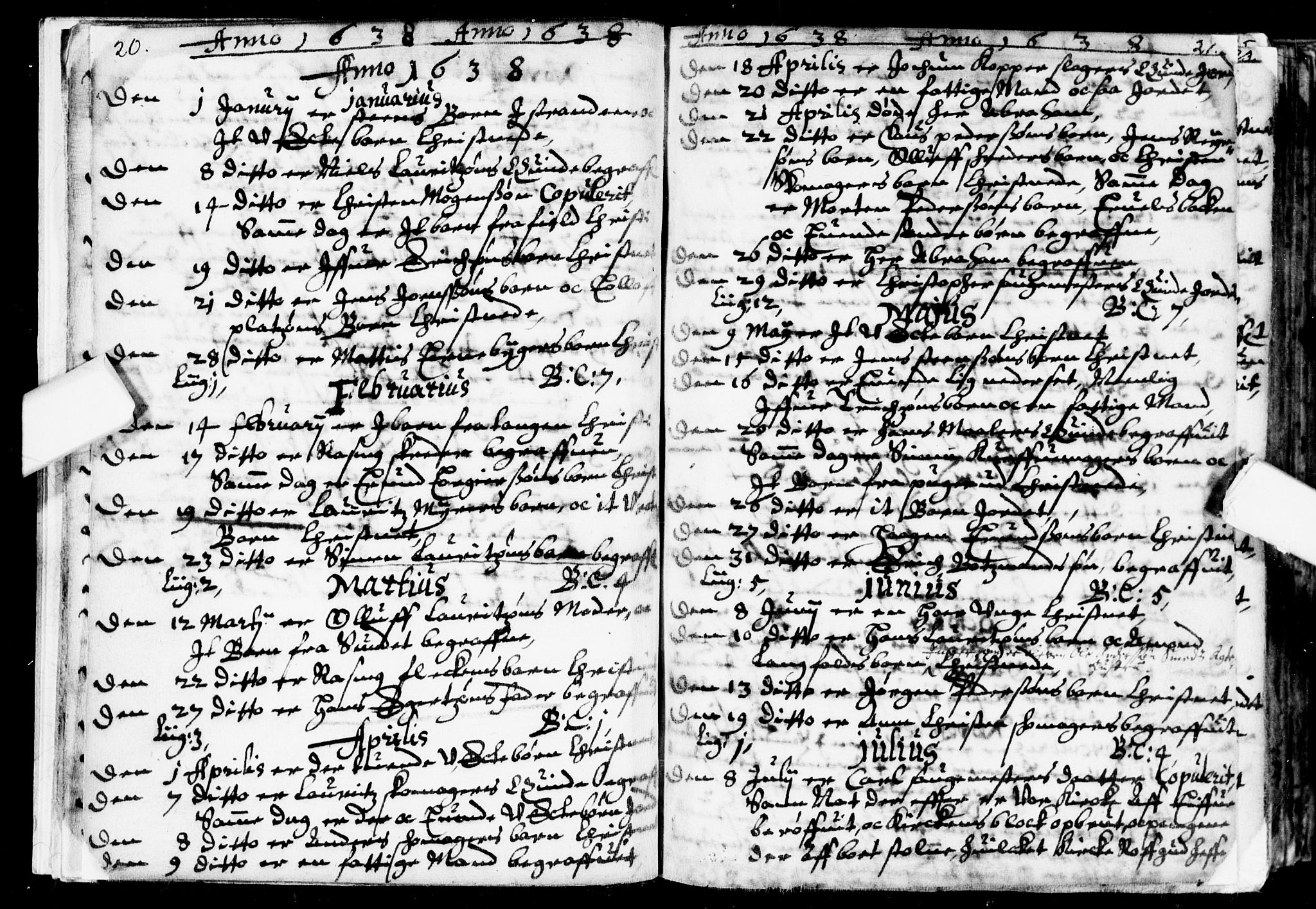 Bragernes kirkebøker, SAKO/A-6/F/Fa/L0001: Parish register (official) no. I 1, 1634-1662, p. 20-21