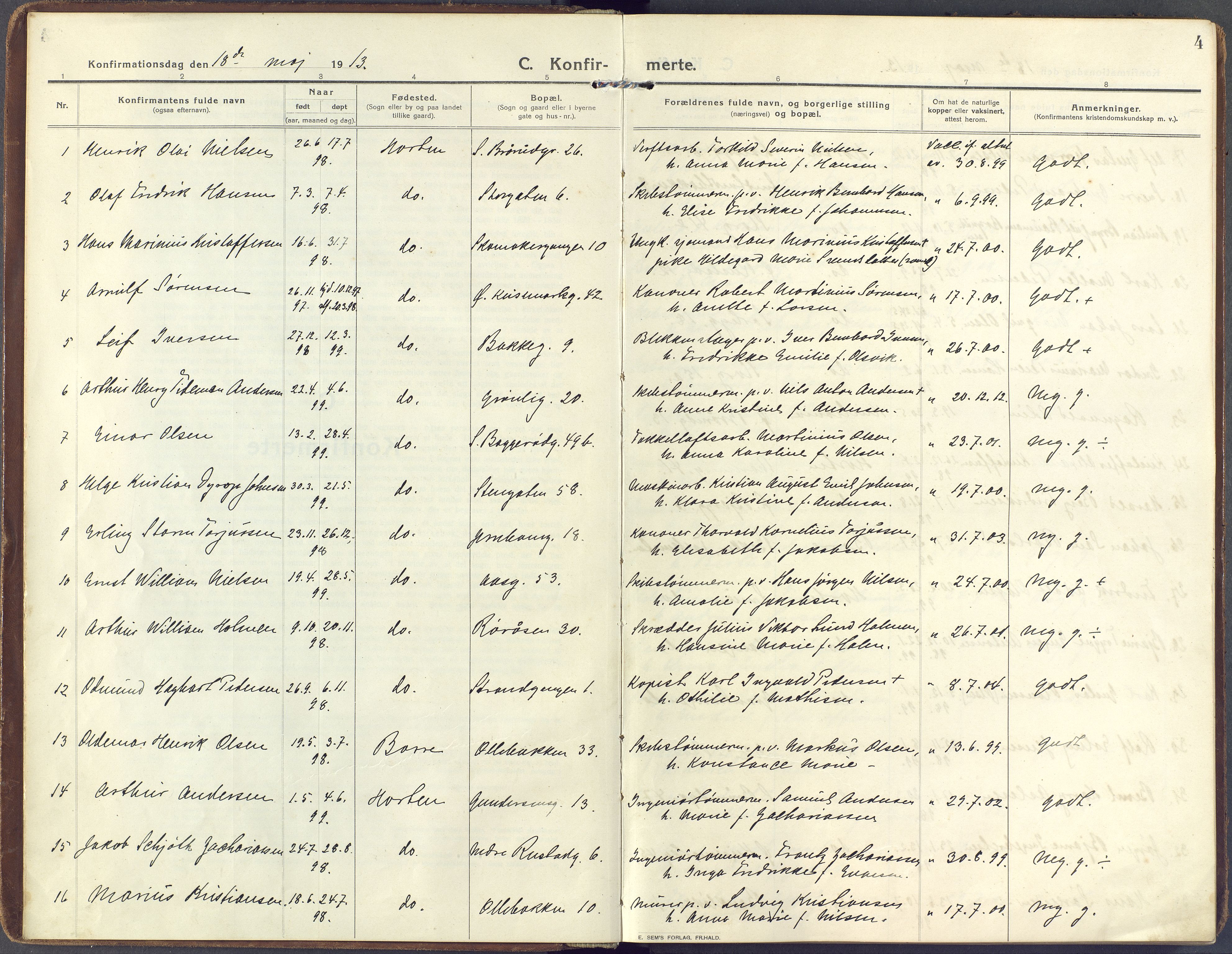 Horten kirkebøker, SAKO/A-348/F/Fa/L0010: Parish register (official) no. 10, 1913-1925, p. 4