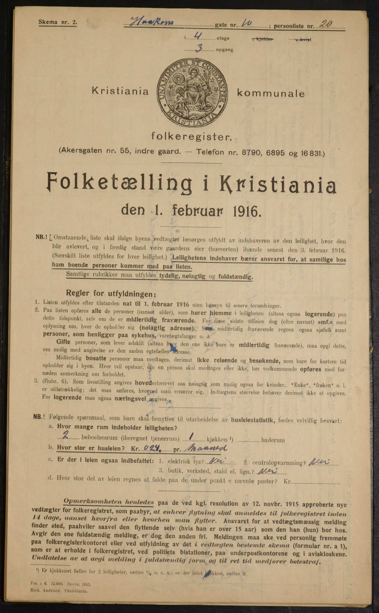 OBA, Municipal Census 1916 for Kristiania, 1916, p. 43389