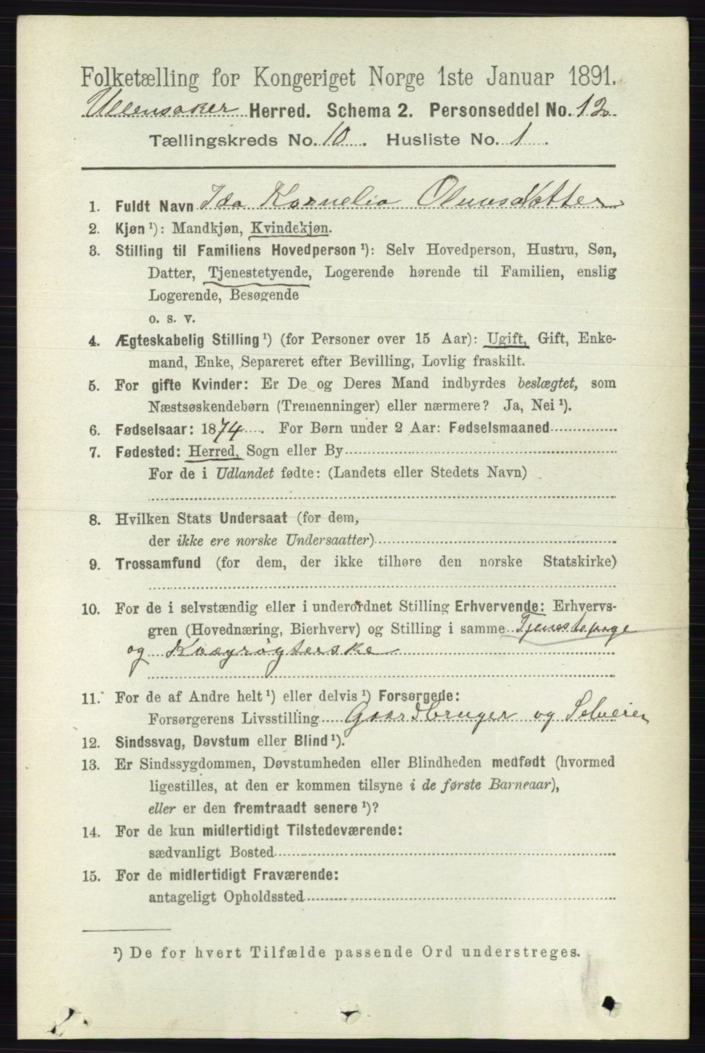 RA, 1891 census for 0235 Ullensaker, 1891, p. 4511