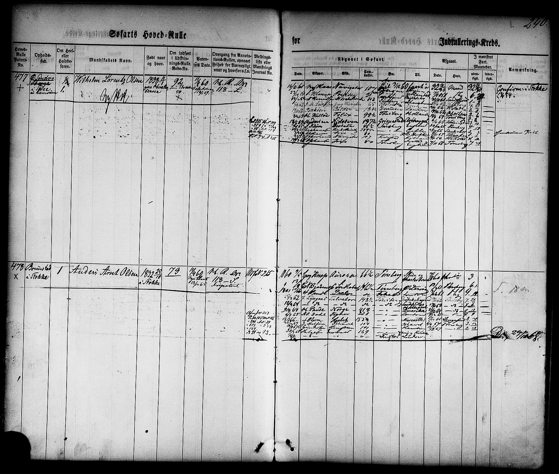 Tønsberg innrulleringskontor, AV/SAKO-A-786/F/Fc/Fca/L0001: Hovedrulle Patent nr. 1-1428, 1860-1861, p. 279