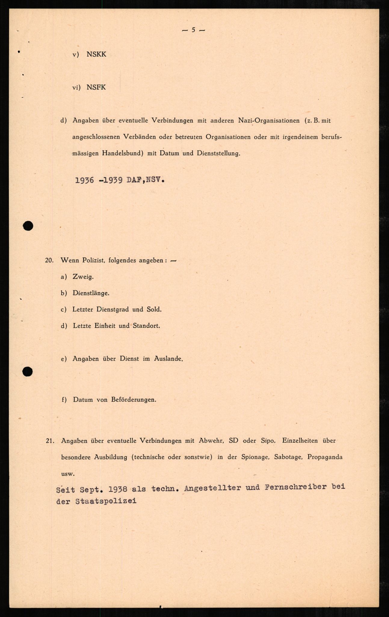 Forsvaret, Forsvarets overkommando II, RA/RAFA-3915/D/Db/L0003: CI Questionaires. Tyske okkupasjonsstyrker i Norge. Tyskere., 1945-1946, p. 280