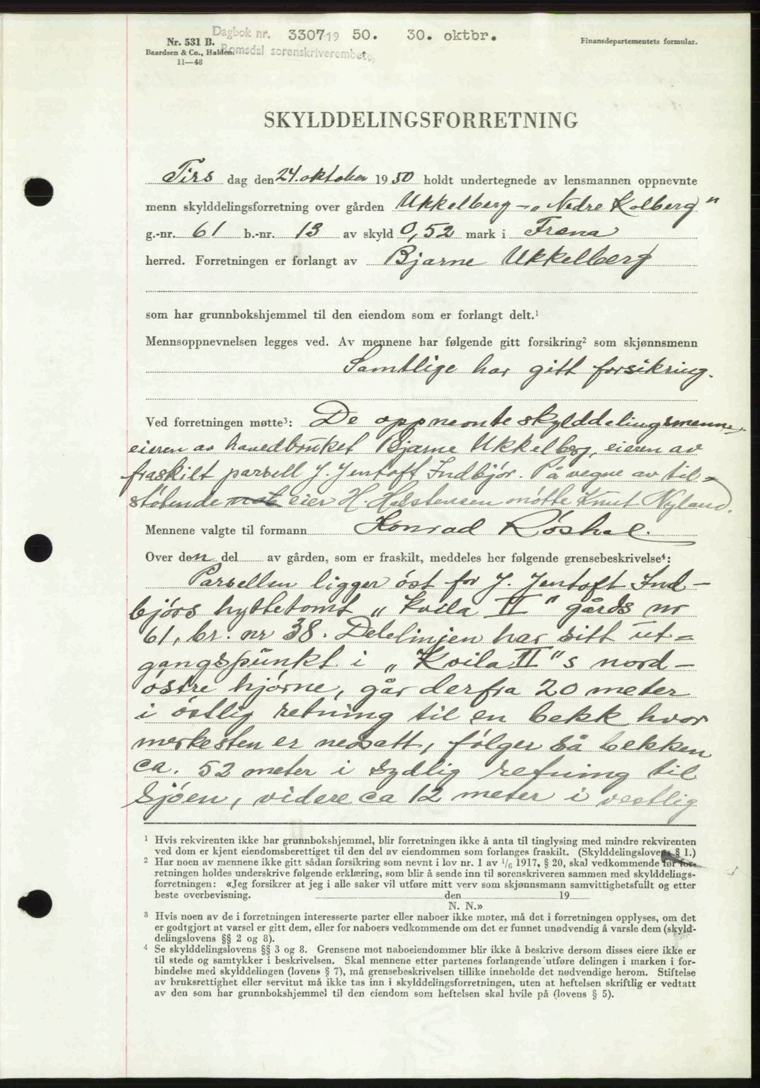 Romsdal sorenskriveri, AV/SAT-A-4149/1/2/2C: Mortgage book no. A34, 1950-1950, Diary no: : 3307/1950