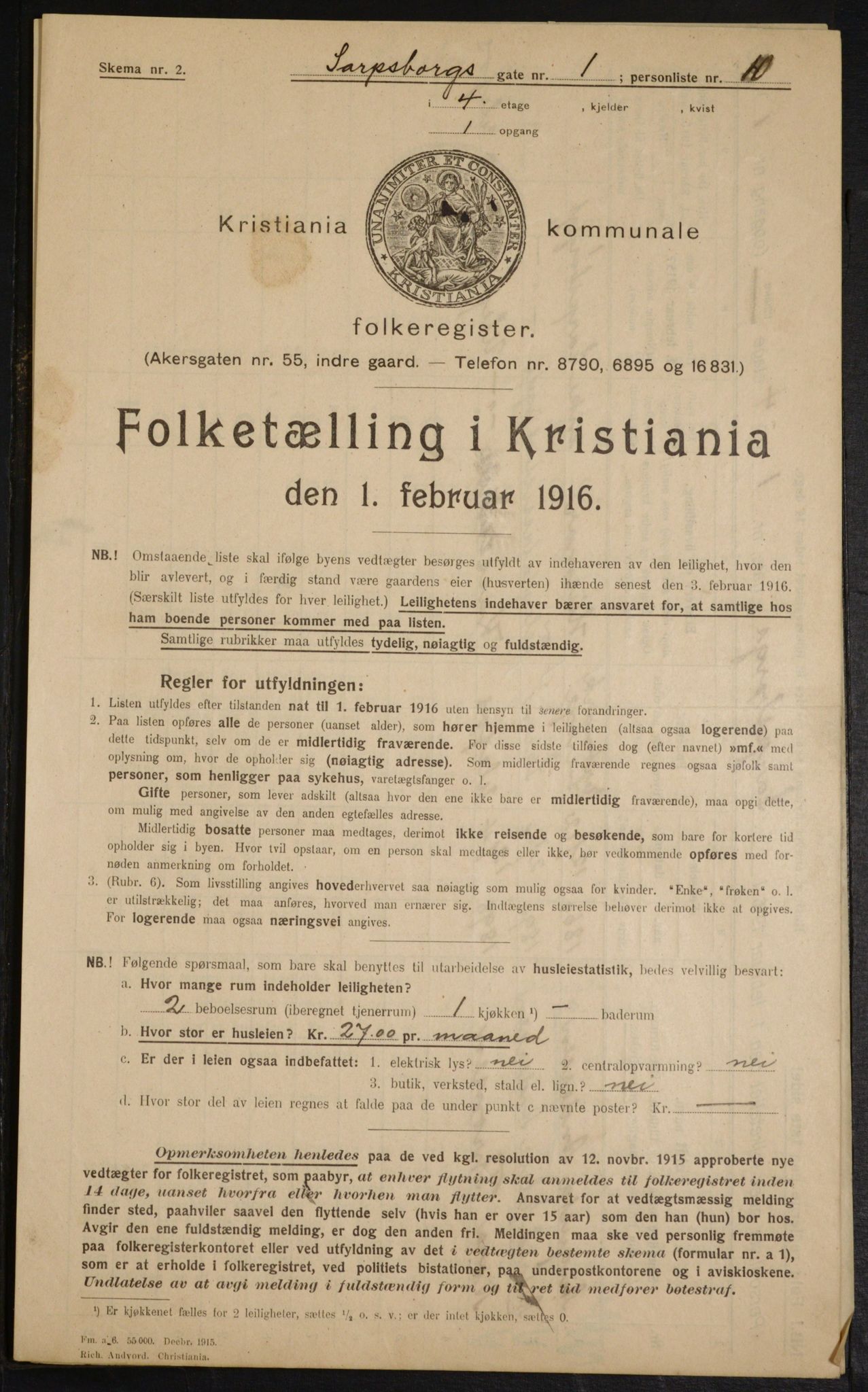 OBA, Municipal Census 1916 for Kristiania, 1916, p. 91301