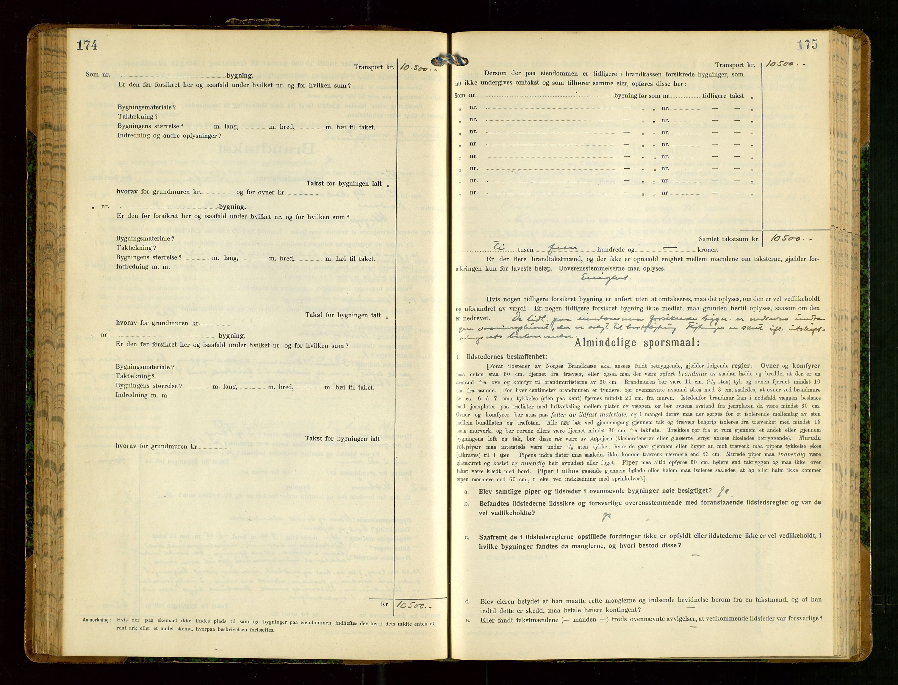 Klepp lensmannskontor, AV/SAST-A-100163/Goc/L0008: "Brandtakstprotokol" m/register, 1914-1917, p. 174-175