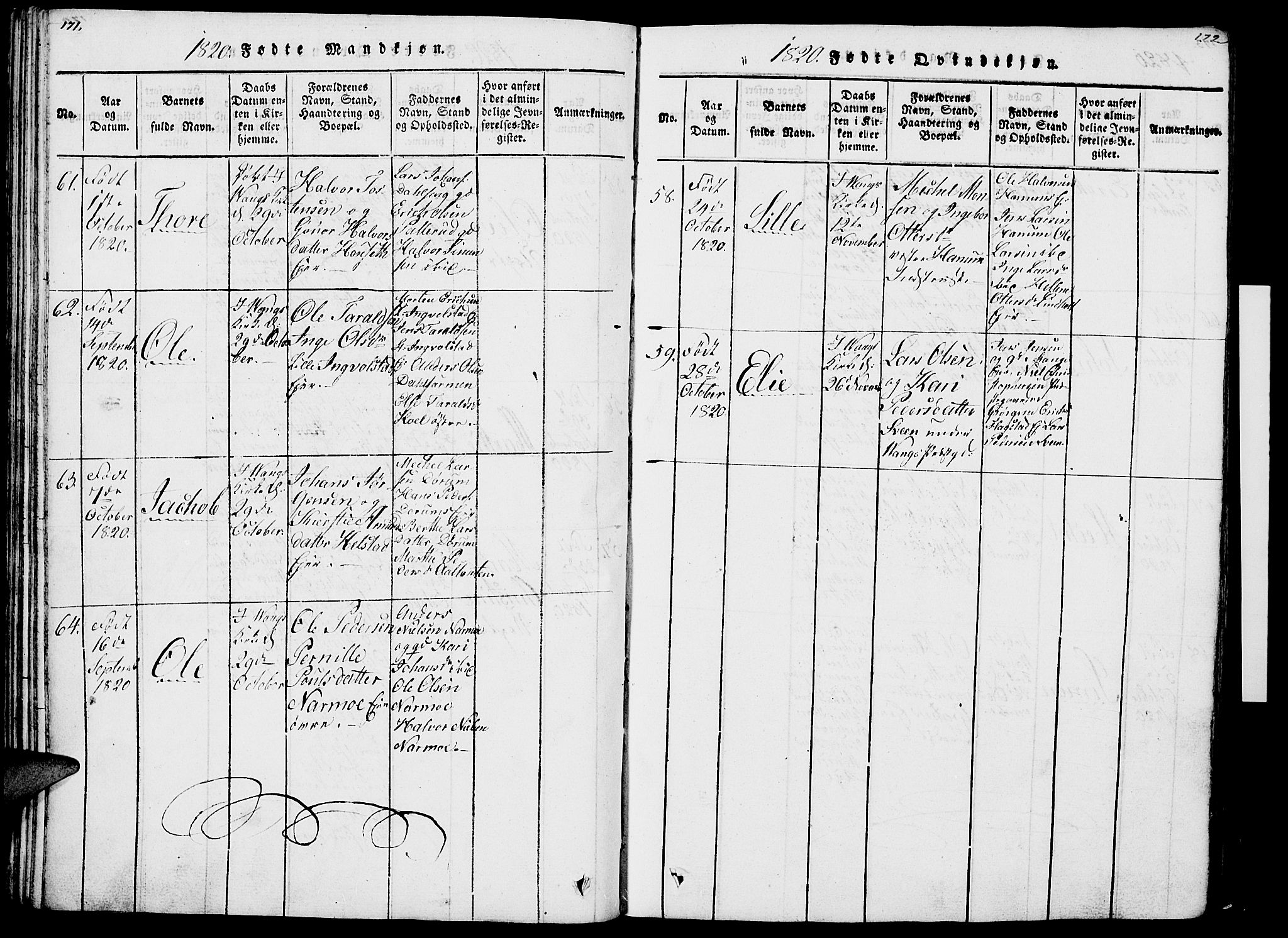 Vang prestekontor, Hedmark, SAH/PREST-008/H/Ha/Haa/L0007: Parish register (official) no. 7, 1813-1826, p. 171-172