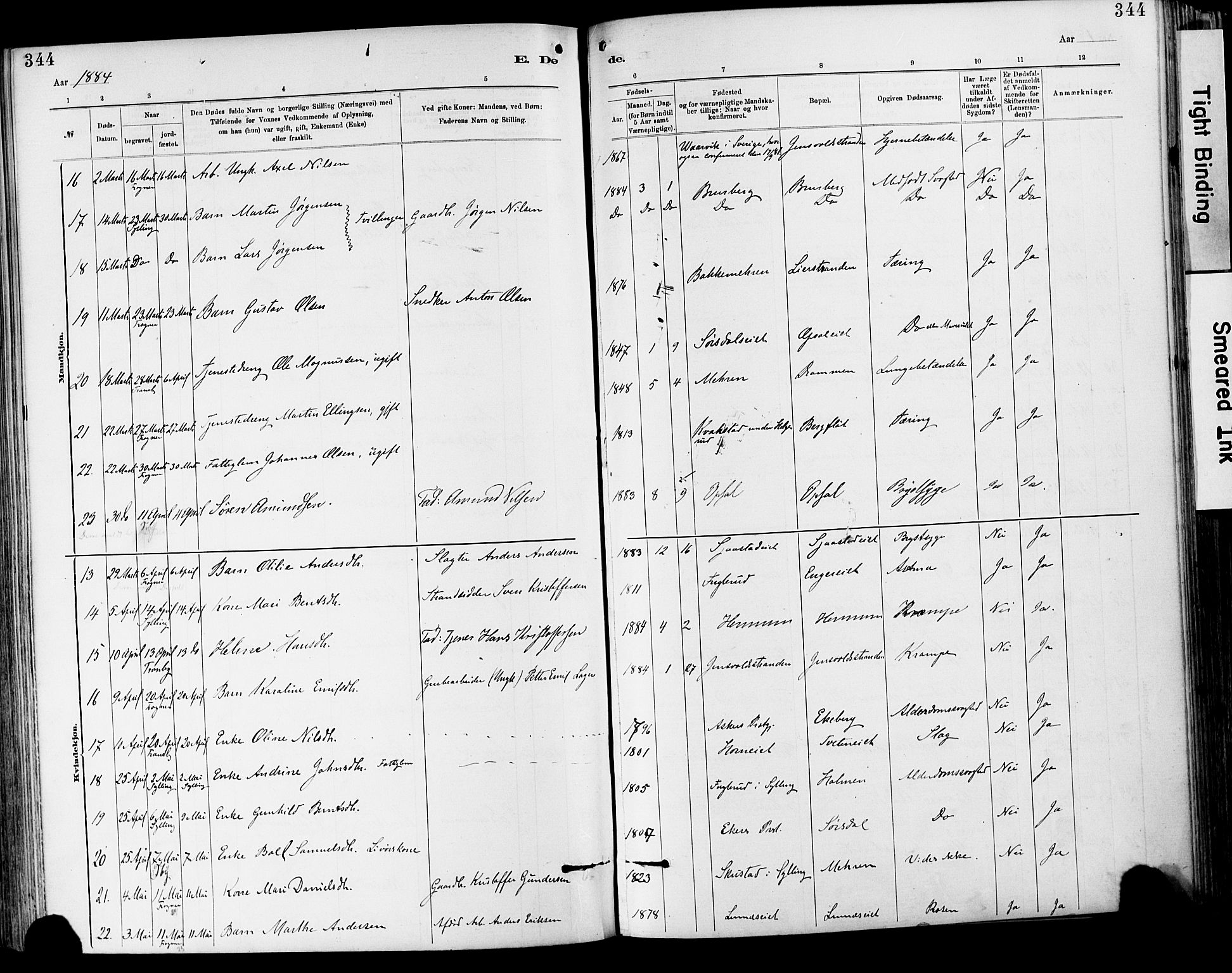 Lier kirkebøker, AV/SAKO-A-230/F/Fa/L0015: Parish register (official) no. I 15, 1883-1894, p. 344