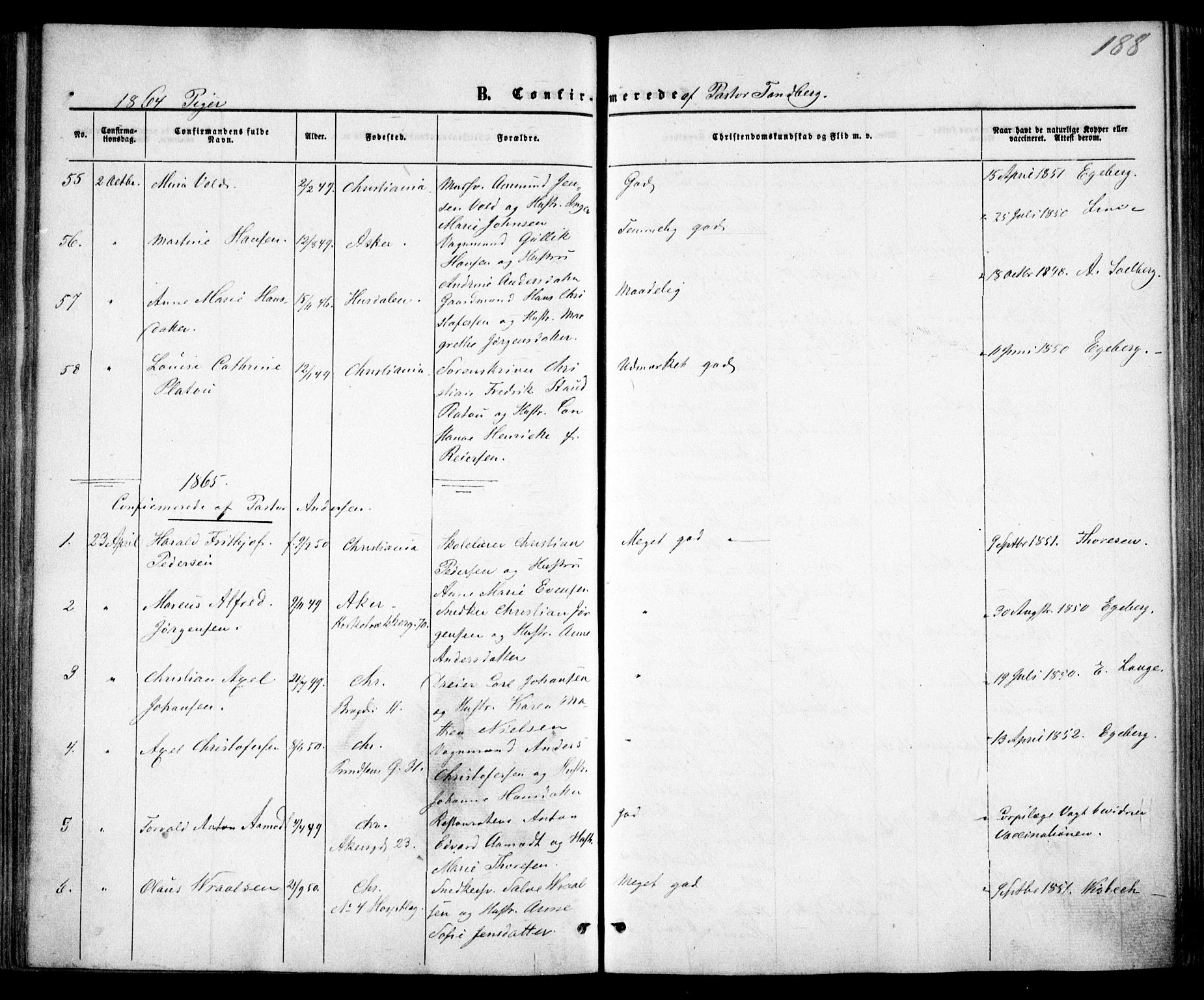 Trefoldighet prestekontor Kirkebøker, AV/SAO-A-10882/F/Fb/L0001: Parish register (official) no. II 1, 1858-1871, p. 188