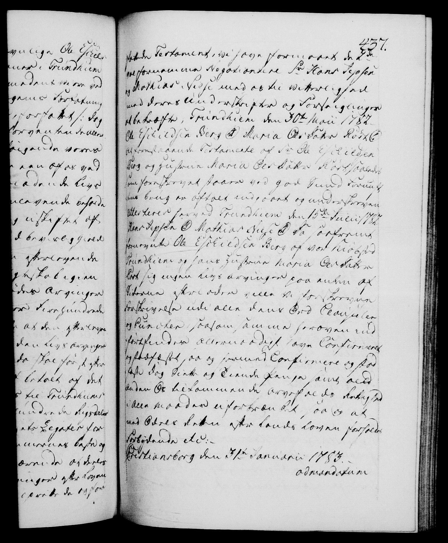 Danske Kanselli 1572-1799, RA/EA-3023/F/Fc/Fca/Fcaa/L0049: Norske registre, 1782-1783, p. 437a
