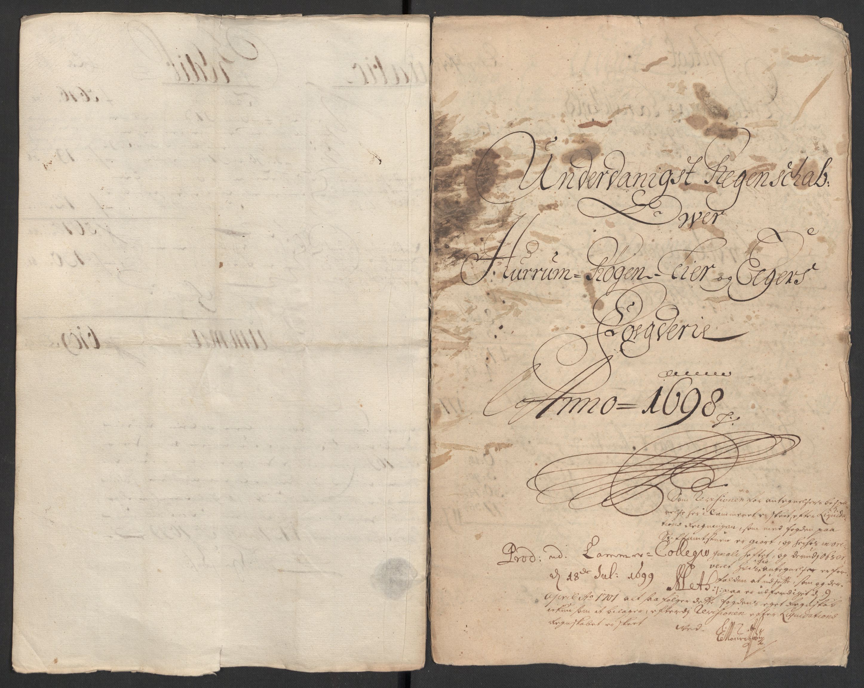 Rentekammeret inntil 1814, Reviderte regnskaper, Fogderegnskap, AV/RA-EA-4092/R30/L1696: Fogderegnskap Hurum, Røyken, Eiker og Lier, 1698-1699, p. 7