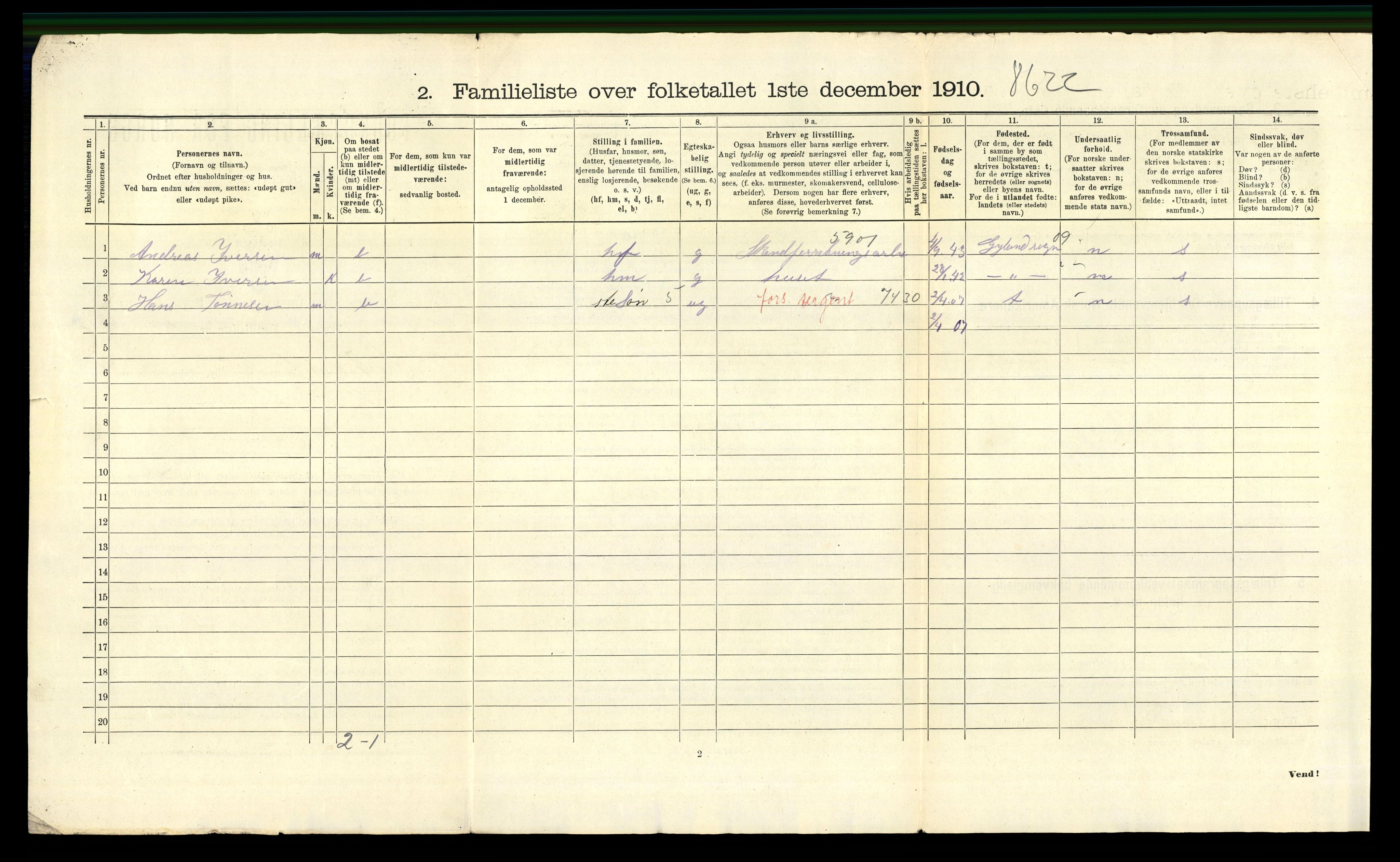 RA, 1910 census for Kristiansand, 1910, p. 5897