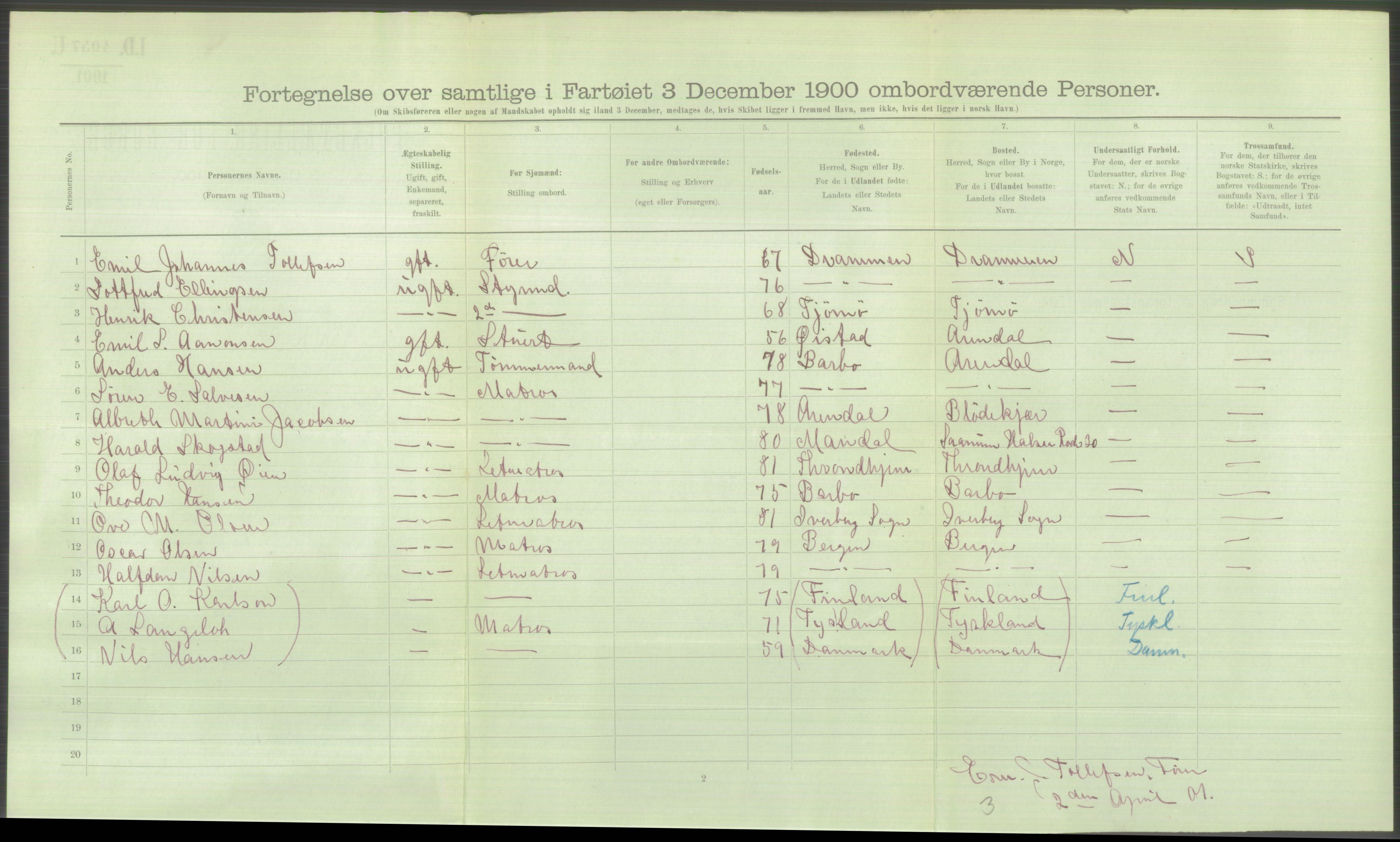 RA, 1900 Census - ship lists from ships in Norwegian harbours, harbours abroad and at sea, 1900, p. 6180