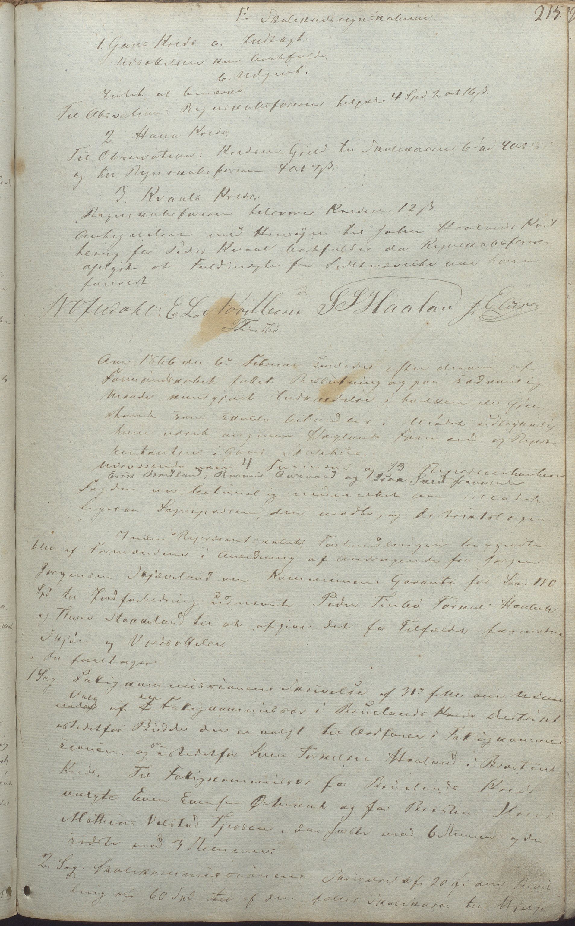 Høyland kommune - Formannskapet, IKAR/K-100046/Aa/L0001: Møtebok, 1837-1867, p. 215a