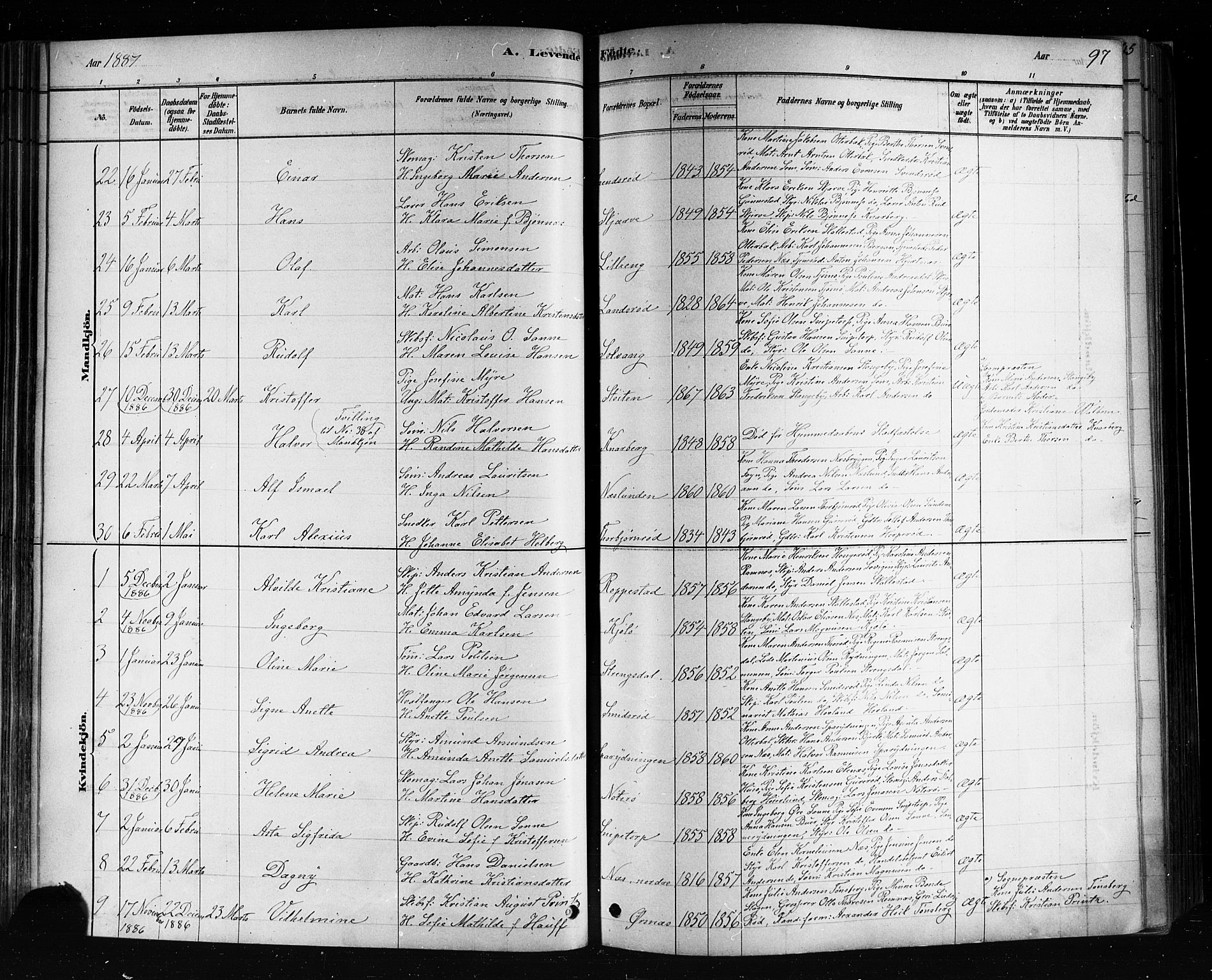 Nøtterøy kirkebøker, AV/SAKO-A-354/F/Fa/L0008: Parish register (official) no. I 8, 1878-1893, p. 97