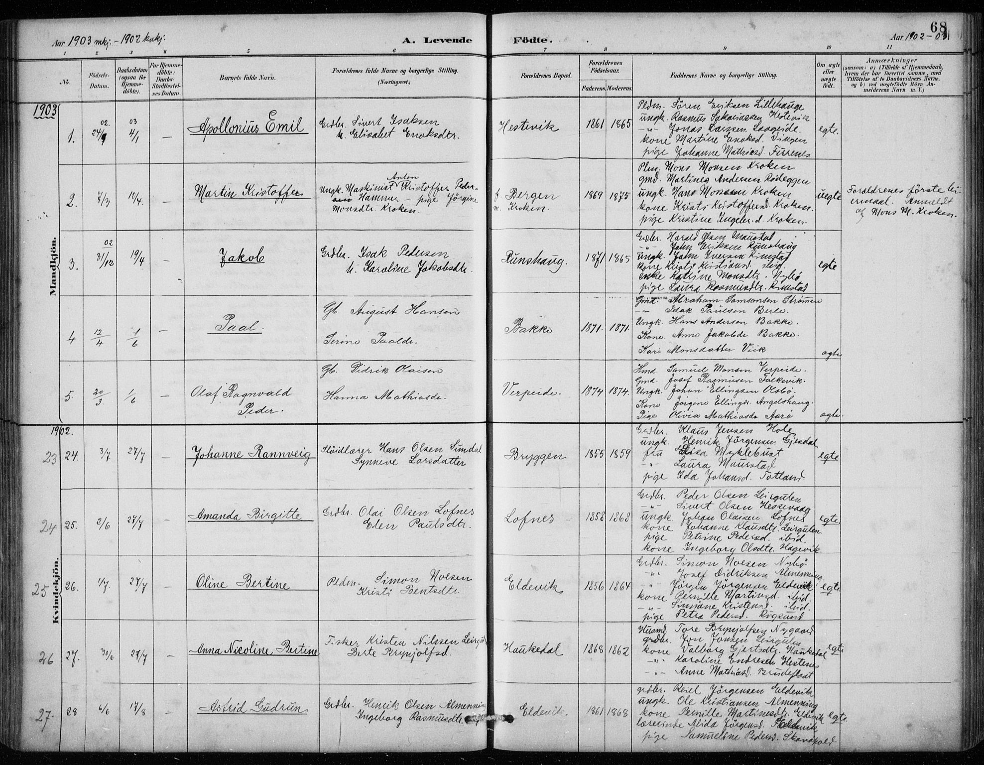 Davik sokneprestembete, AV/SAB-A-79701/H/Hab/Habc/L0002: Parish register (copy) no. C 2, 1889-1906, p. 68