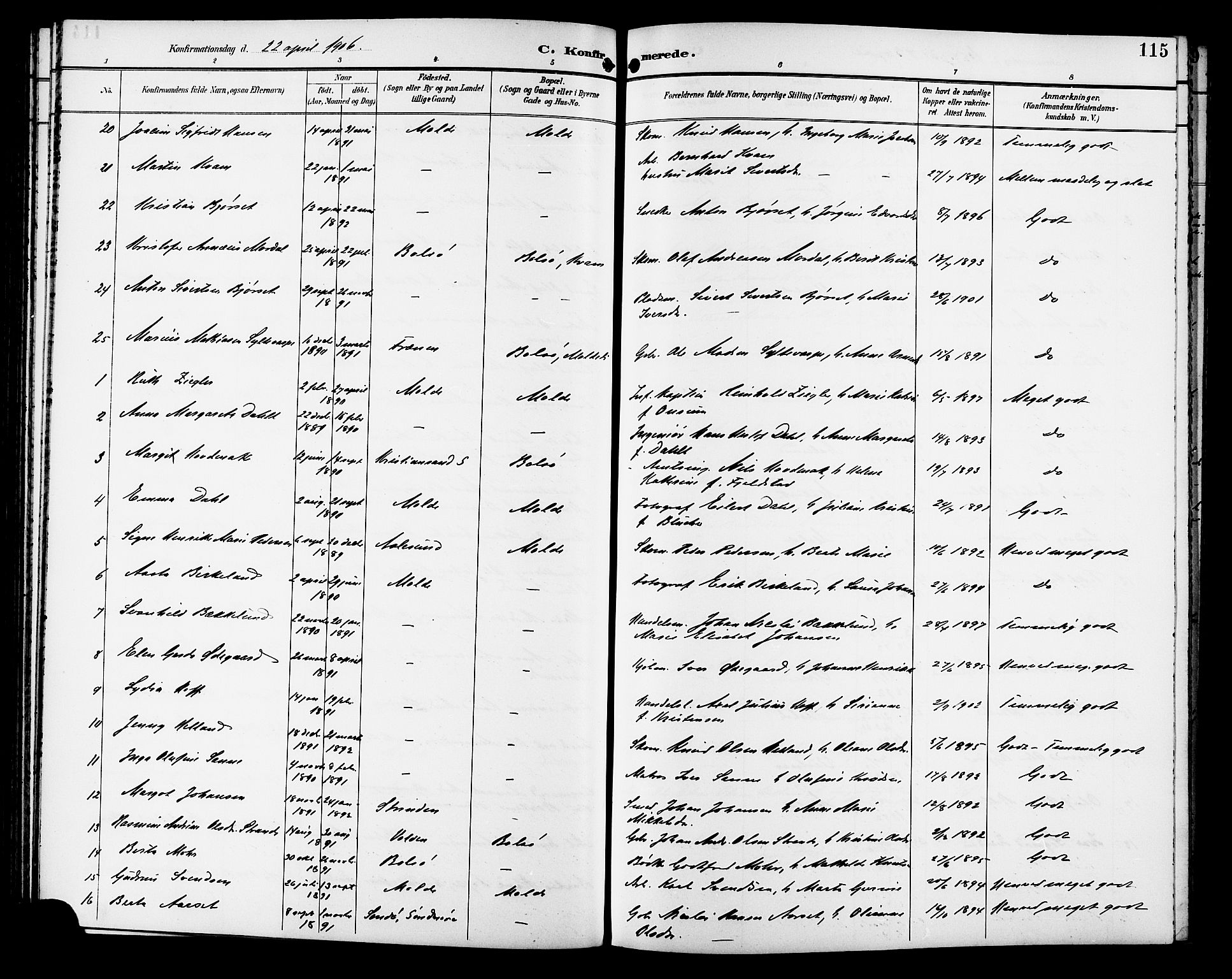 Ministerialprotokoller, klokkerbøker og fødselsregistre - Møre og Romsdal, SAT/A-1454/558/L0702: Parish register (copy) no. 558C03, 1894-1915, p. 115
