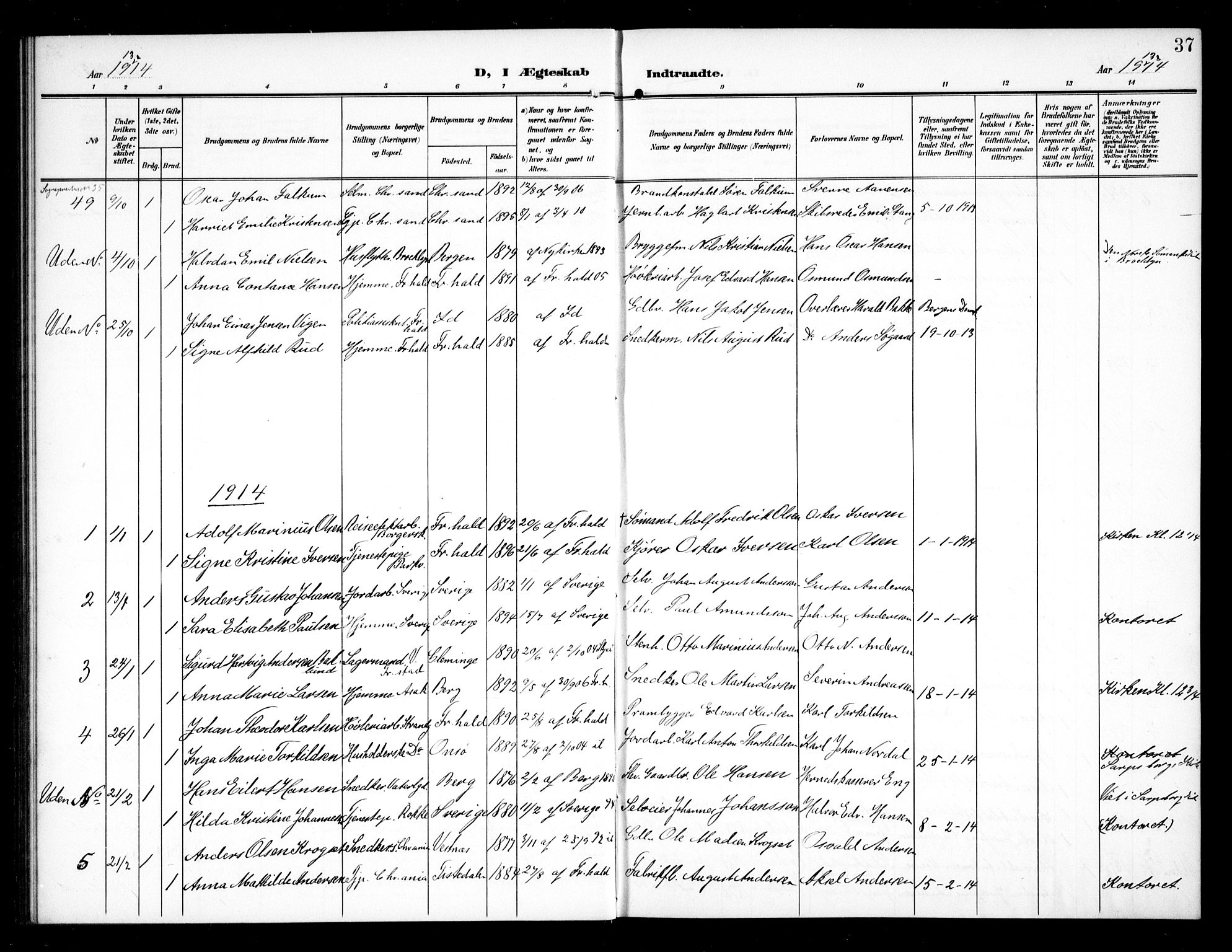 Halden prestekontor Kirkebøker, SAO/A-10909/G/Ga/L0011: Parish register (copy) no. 11, 1906-1934, p. 37