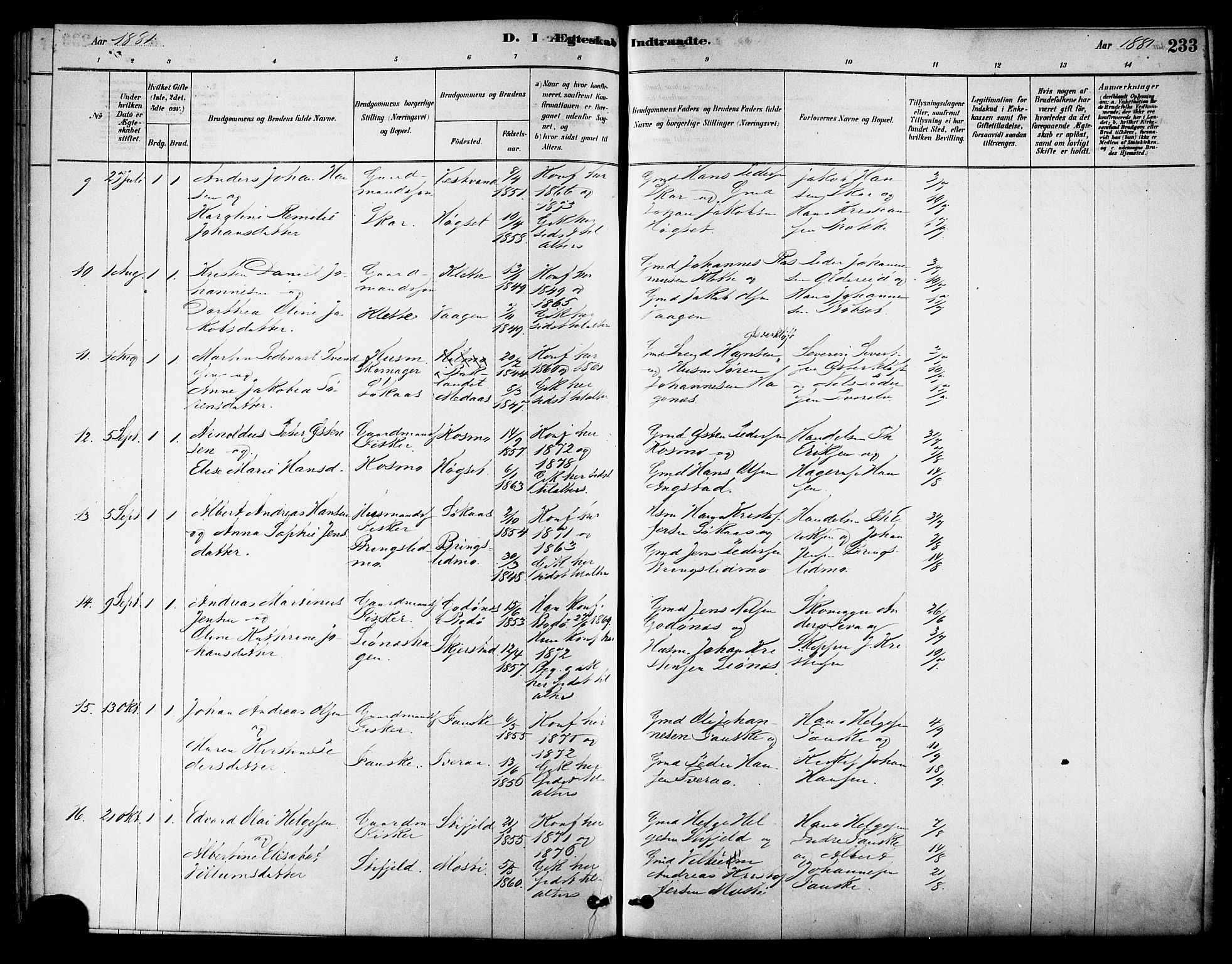 Ministerialprotokoller, klokkerbøker og fødselsregistre - Nordland, SAT/A-1459/852/L0740: Parish register (official) no. 852A10, 1878-1894, p. 233