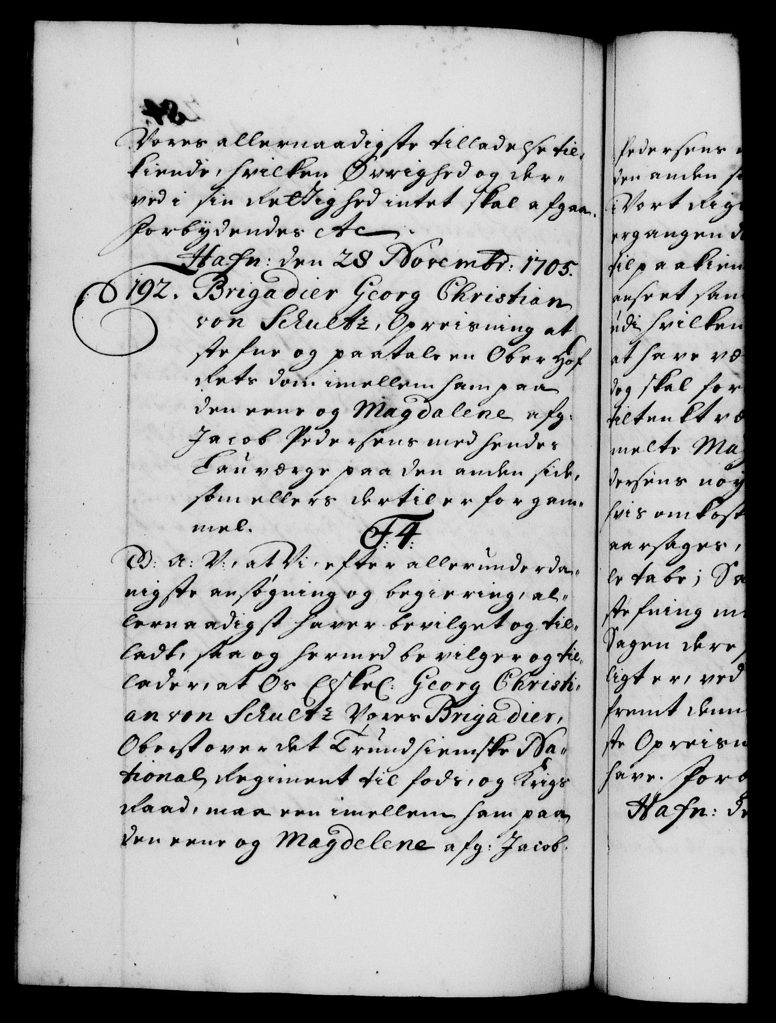 Danske Kanselli 1572-1799, AV/RA-EA-3023/F/Fc/Fca/Fcaa/L0019: Norske registre, 1704-1707, p. 284b