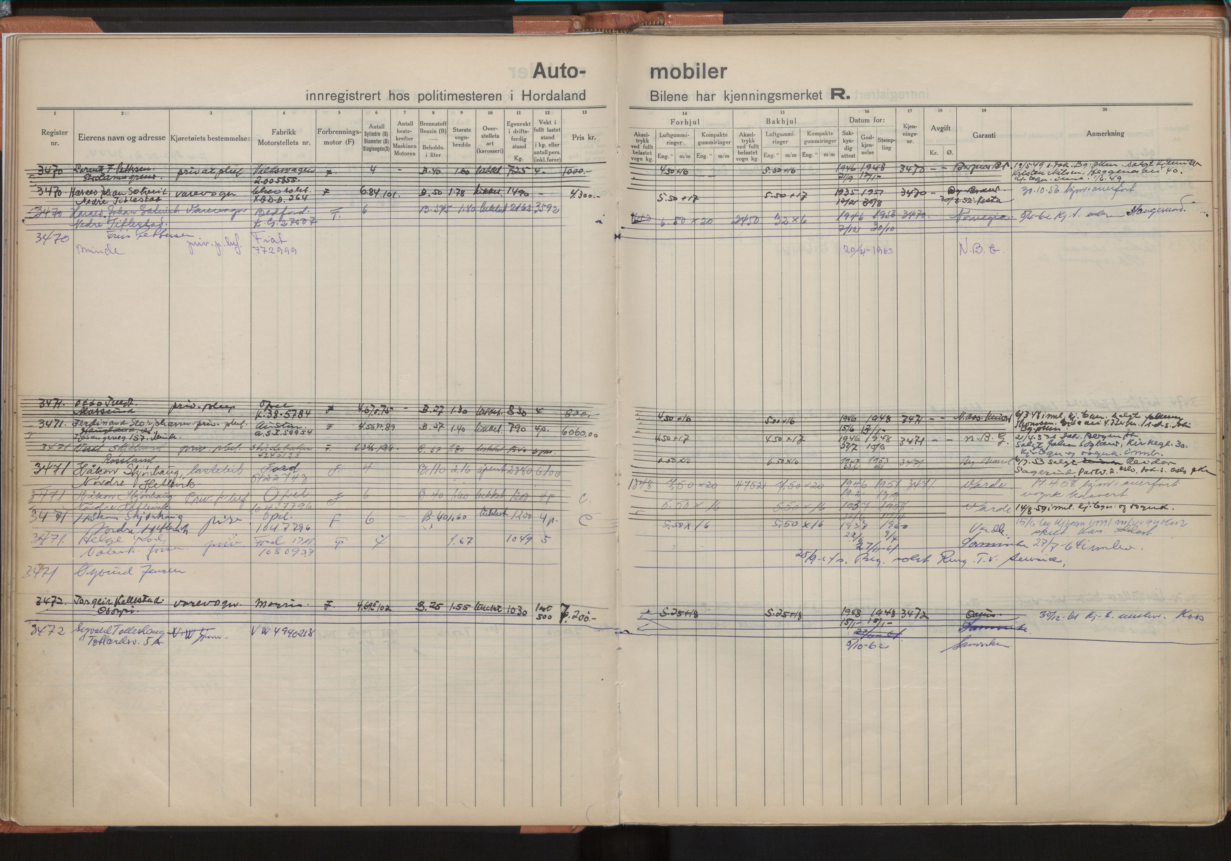 Statens vegvesen, Hordaland vegkontor, SAB/A-5201/2/O/Oa/L0009: Bil - R3314-3999, 1915-1970