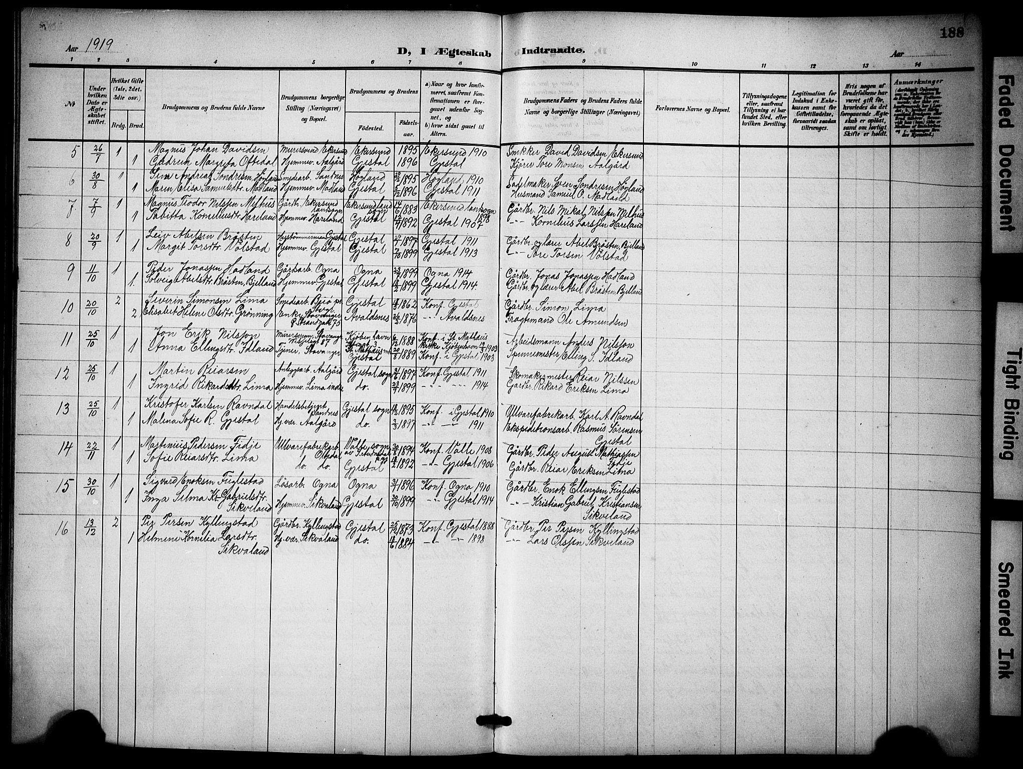 Lye sokneprestkontor, SAST/A-101794/001/30BB/L0009: Parish register (copy) no. B 9, 1902-1923, p. 188