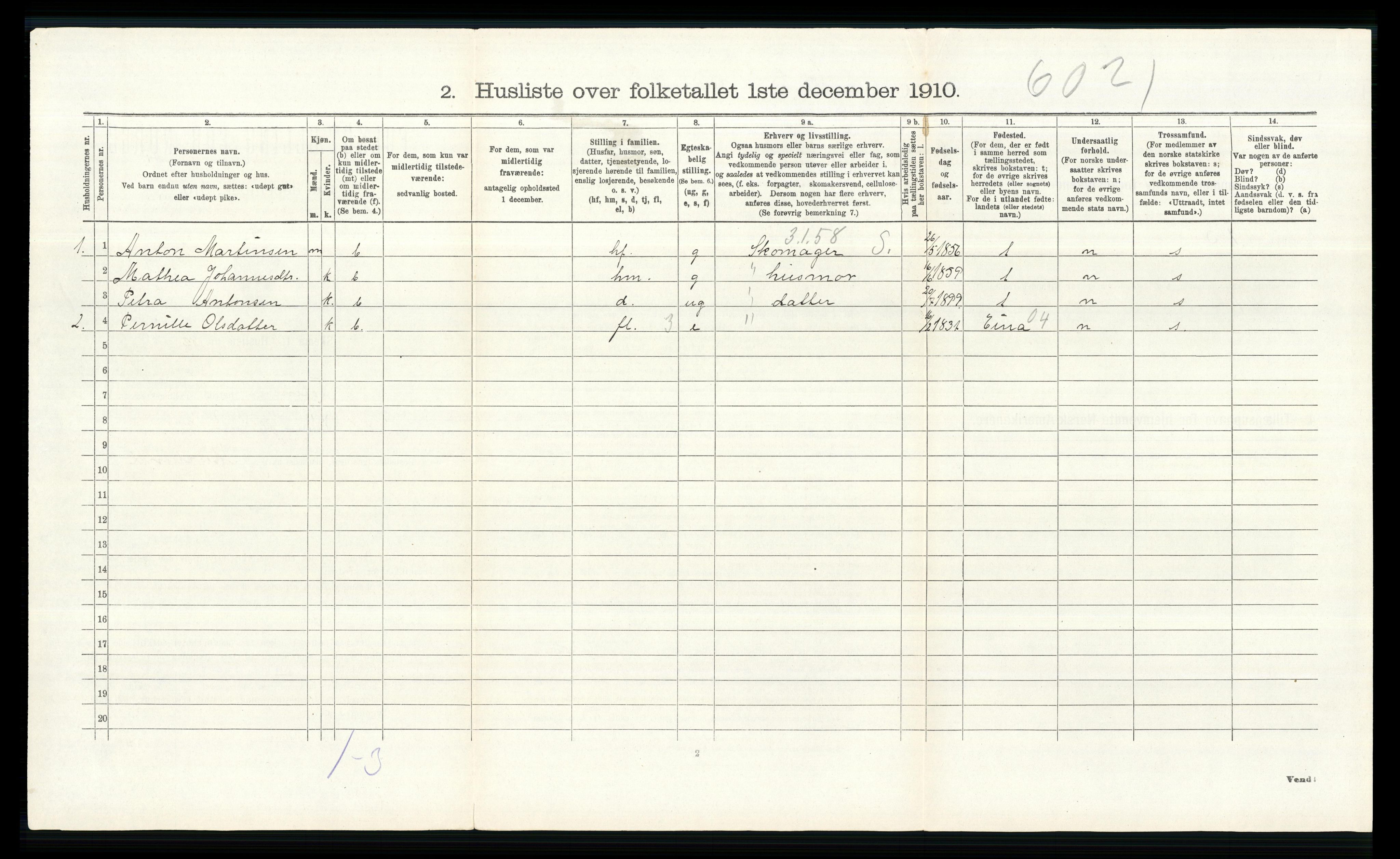 RA, 1910 census for Vestre Toten, 1910, p. 1014