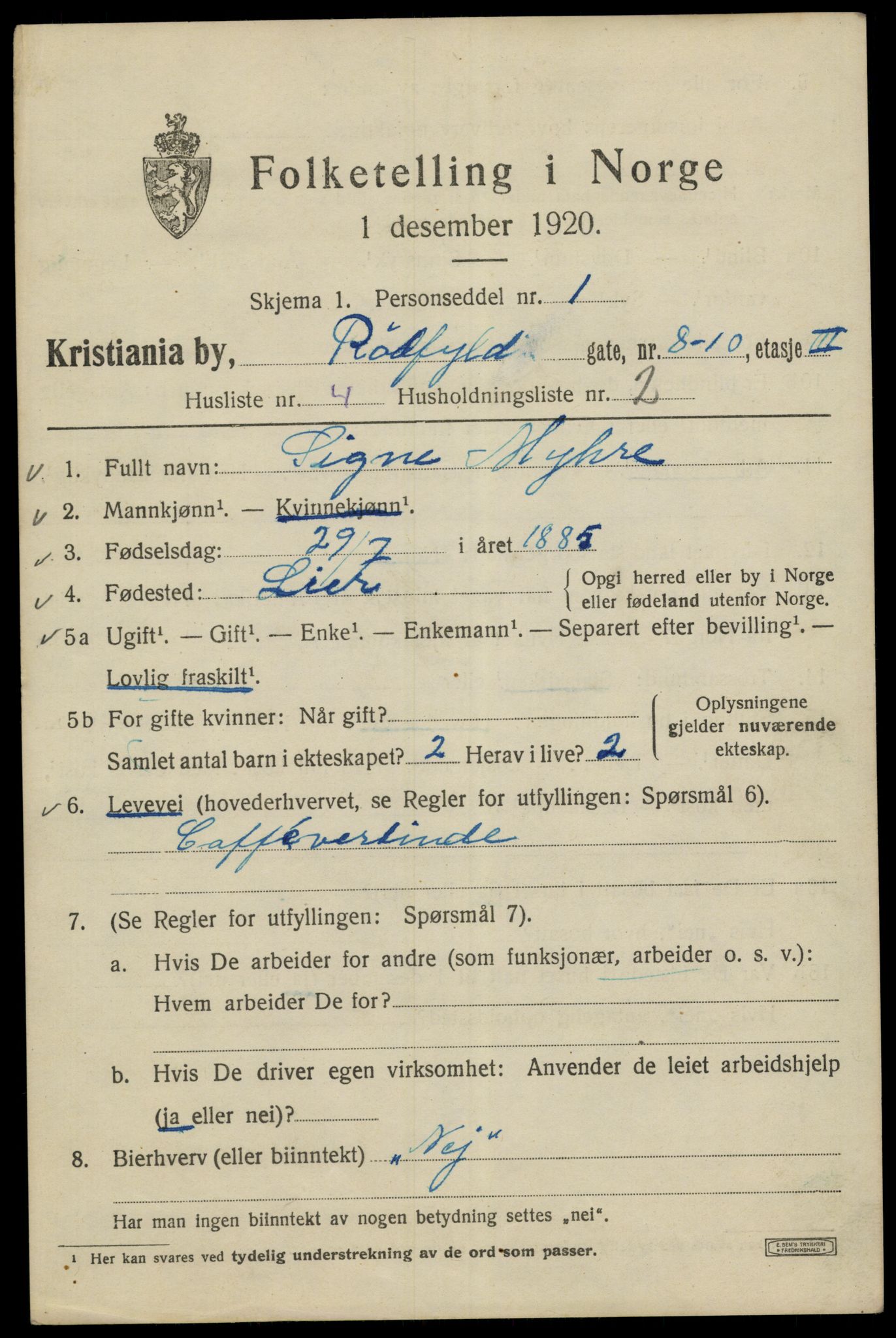 SAO, 1920 census for Kristiania, 1920, p. 476215