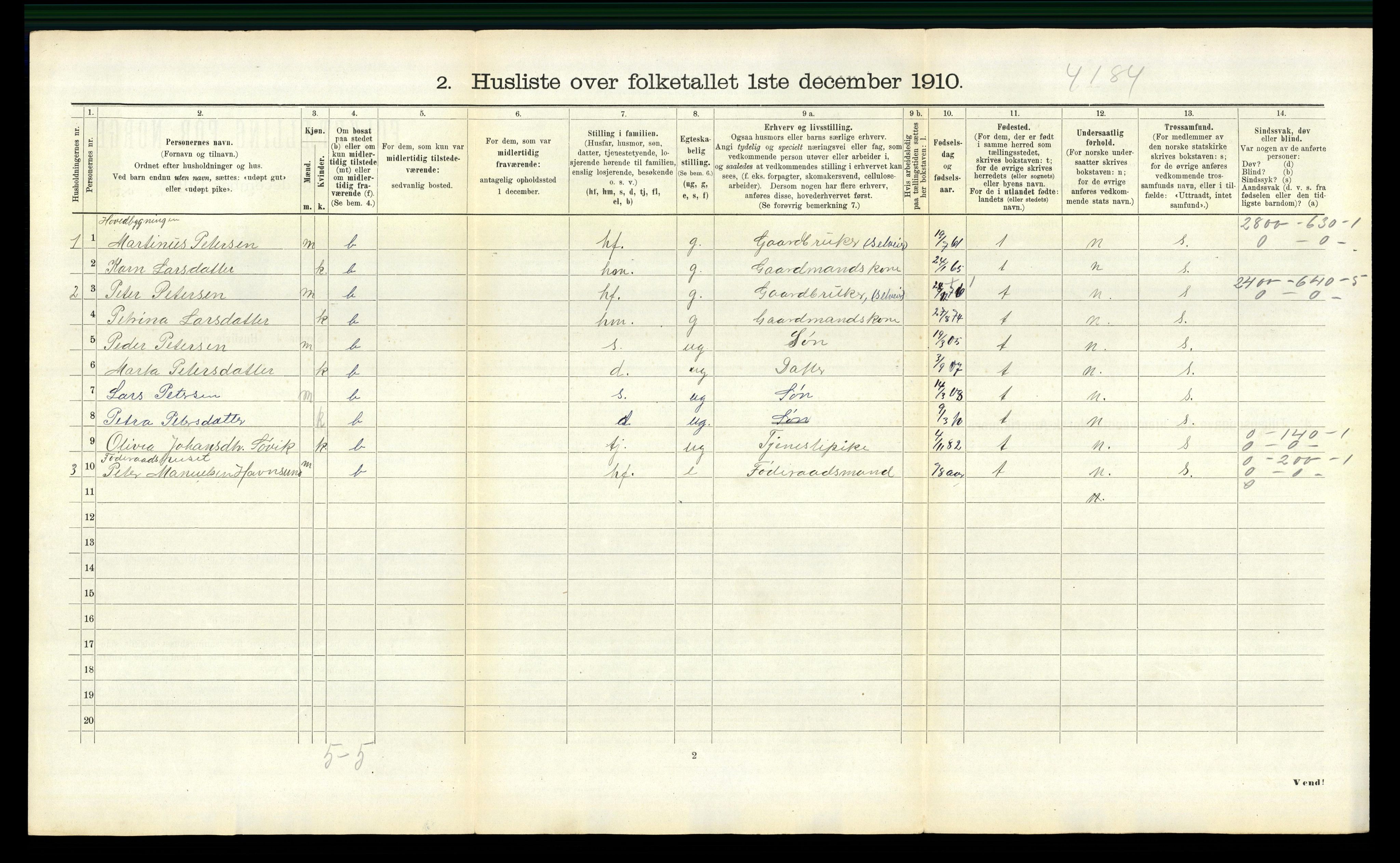 RA, 1910 census for Borgund, 1910, p. 1866