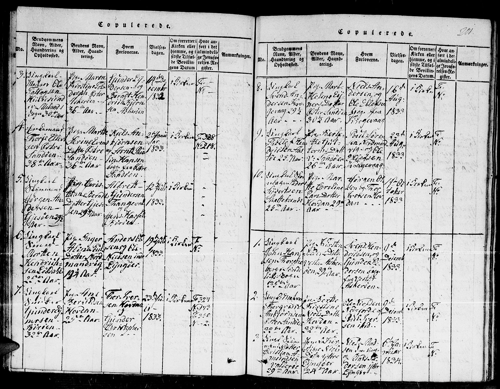 Dypvåg sokneprestkontor, SAK/1111-0007/F/Fb/Fba/L0009: Parish register (copy) no. B 9, 1816-1842, p. 201